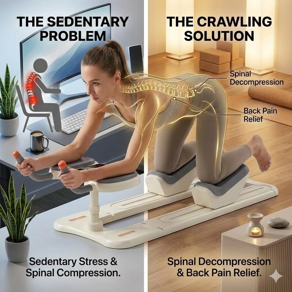 Crawling Training Machine Noiseless Spine Twist & Stretch Trainer Effective Waist & Spine Workout, 3 Adjustable Height LED Counter 230kg Capacity,Detachable,for Full-Body WorkoutWhite,57 in