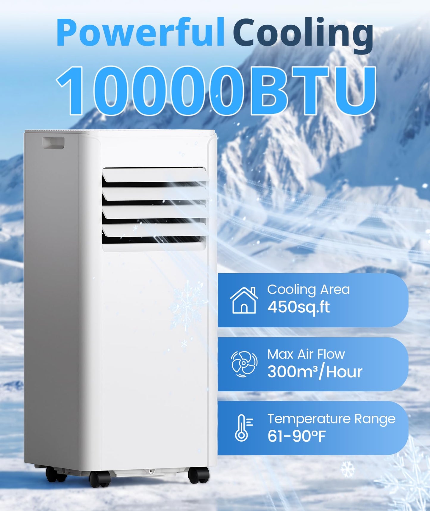 10,000 BTU Portable Air Conditioner, Cools Up to 450 Sq. Ft., 5-in-1 Quiet Portable AC Units with Remote Control, LED Display, 24H Timer, Sleep Mode, Window Kits for Bedroom, Office, Apartment