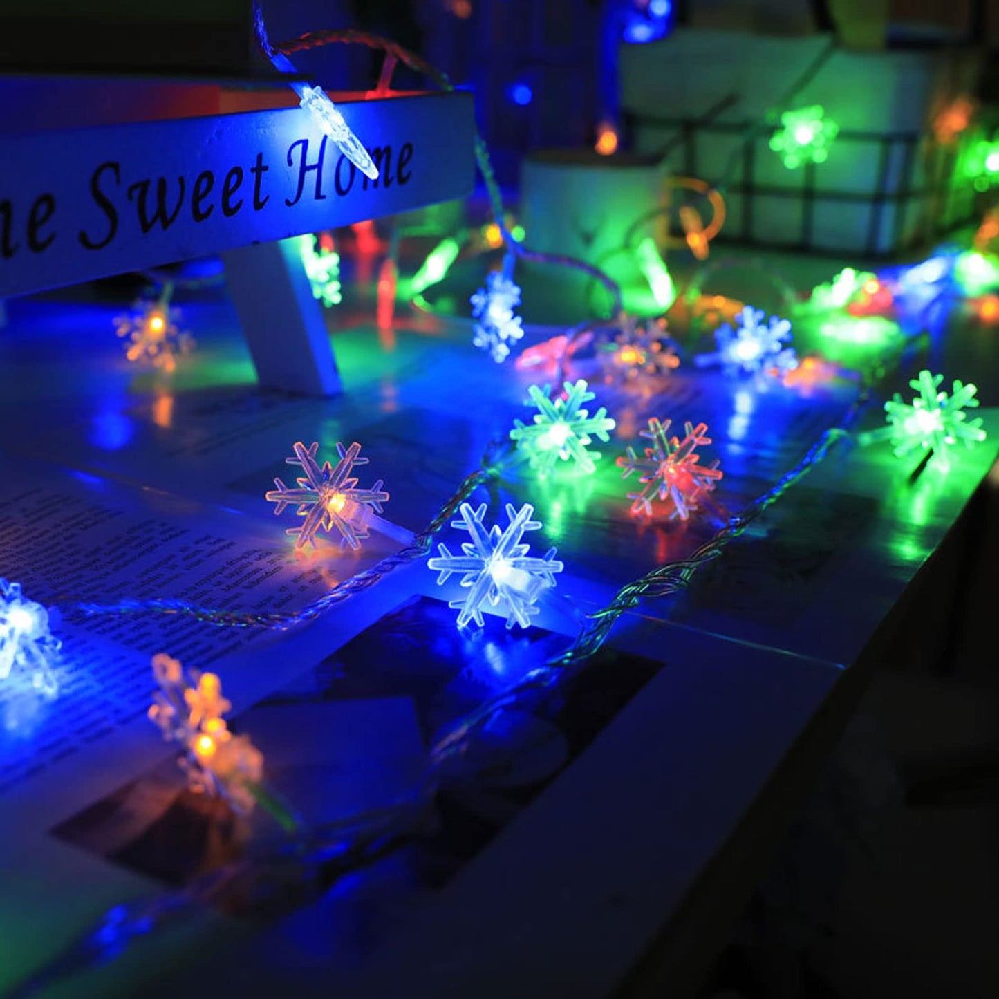 Dazzle Bright 100 LED Christmas Snowflakes String Lights, 49FT, Waterproof, Multi-Colored, 8 Modes, Model HB-300COI