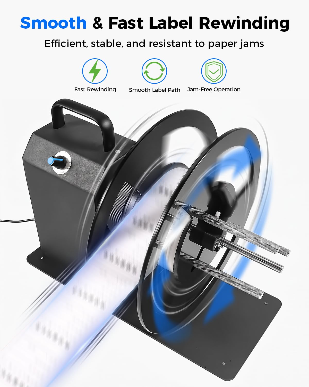 Zyphor Automatic Label Rewinder - 2-Way Label Rewinding Machine for Coreless, 1", 1.5", 3" Cores, Max 4.72" Width, Speed Adjustable Auto-Sync with Printer, 110V Industrial & Commercial Use