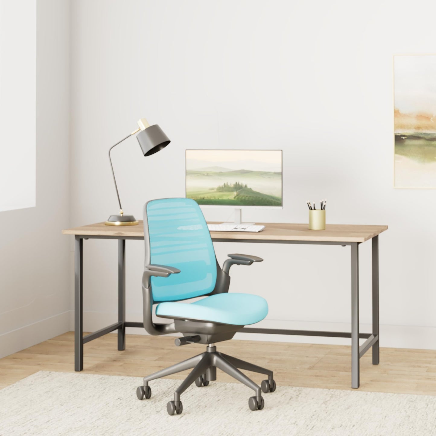 Steelcase Series 1 Office Chair - Ergonomic Work Chair with Wheels for Carpet - Helps Support Productivity - Weight-Activated Controls, Back & Arm Support - Easy Assembly - Blue Jay
