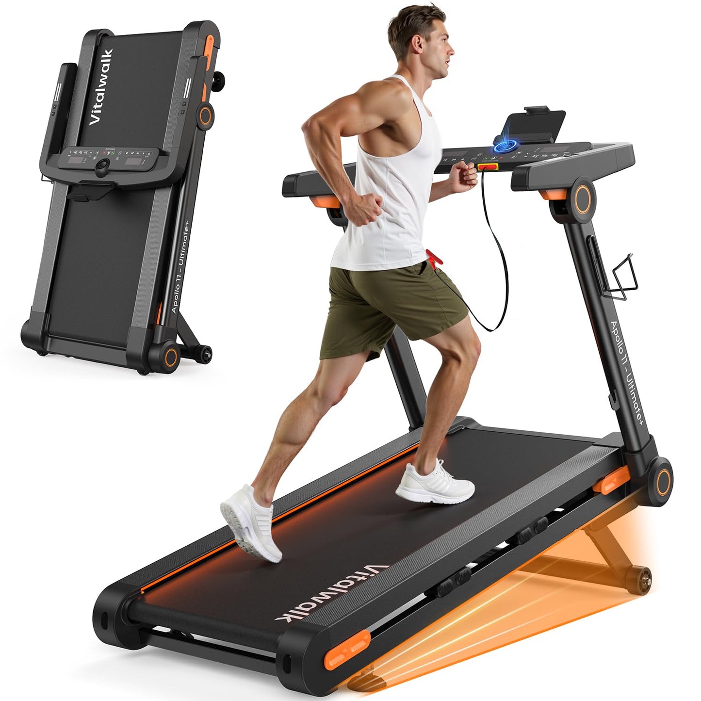 Vitalwalk Foldable Treadmill with Auto Incline, Commercial 49"x18" Wide Running Belt, 10MPH, 3.5HP Brushless, Walking Pad Treadmill for Home, Auto Folding, No Installation, 350LBS, APP, Standard