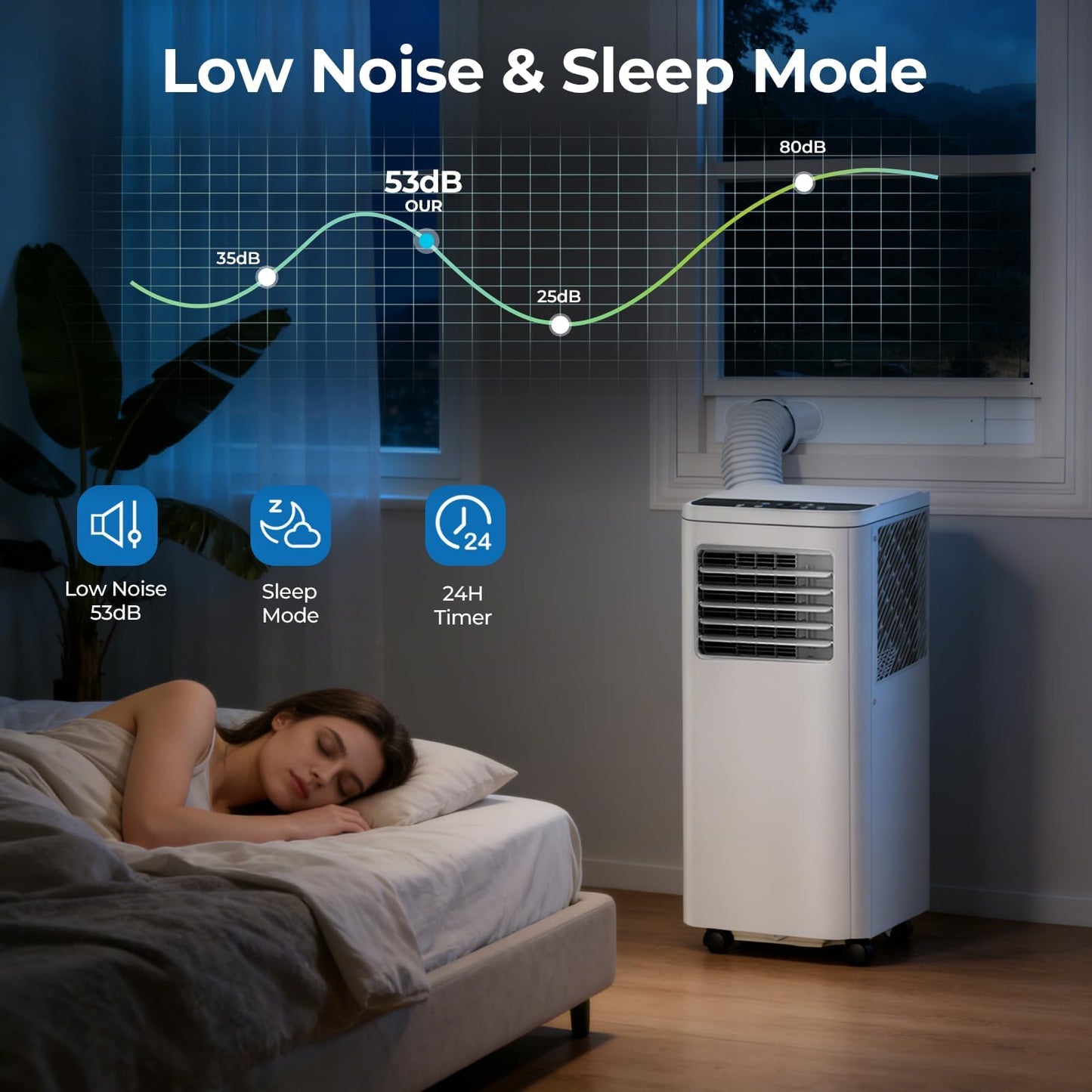 COWSAR 8,000 BTU Portable Air Conditioner | Cools Up to 350 Sq.Ft, 4-in-1 AC with Remote, LED Display & 24H Timer, Complete Installation Kit, White