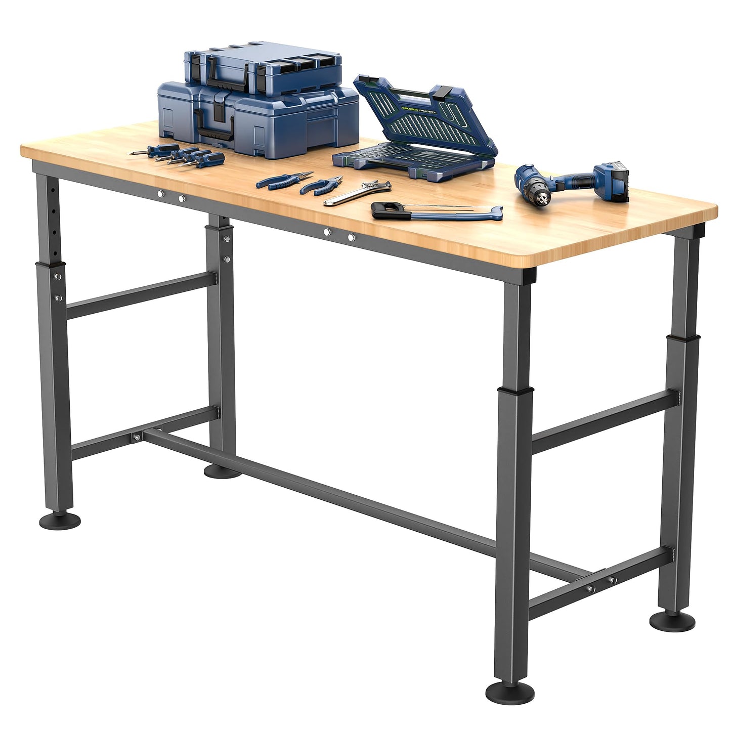 EVERHANGER Workbench for Garage, Adjustable Height Work Table, Heavy Duty Rubber Wood Top Workstation for Workshop (Extra-Large - 60")
