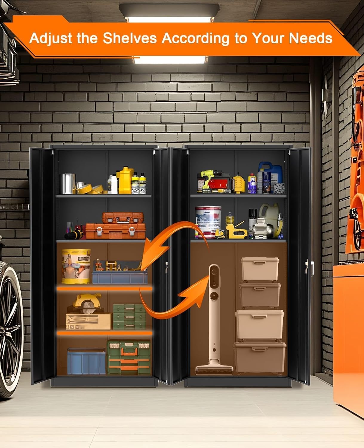 Metal Storage Cabinet with Lock Steel Garage Cabinet Adjustable Shelves