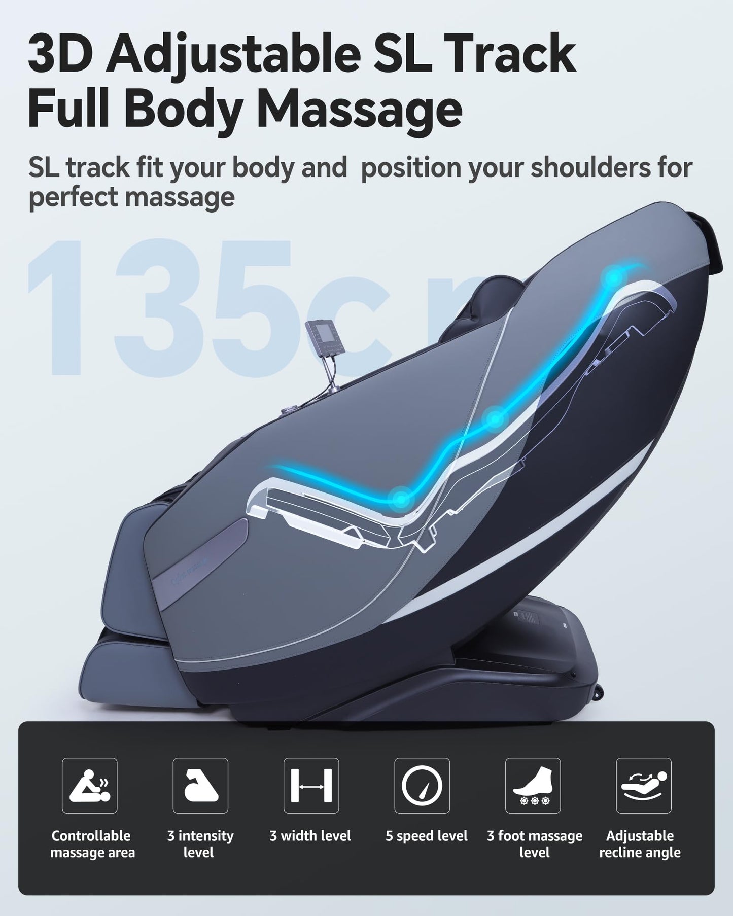 UIIU Massage Chair Full Body Zero Gravity, 3D ‌SL-Track Shiatsu Massage with Unique Rocking Sleep Mode, Upgraded Calf & Knee Massage (+11cm) for Tall People, Wireless Charging &Touch Screen,Black