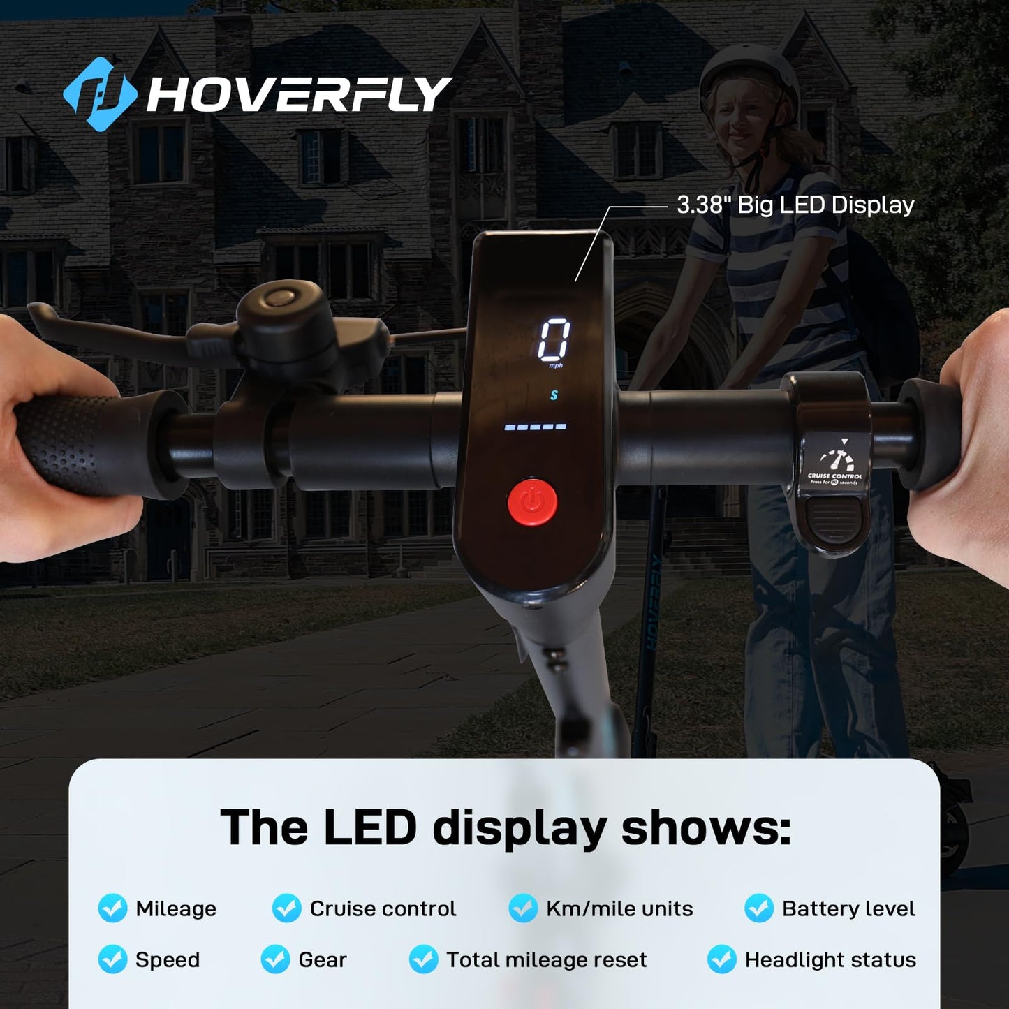 HOVERFLY X1 Electric Scooter for Adults, Anti Flat 8.5" Solid Tire, Max 10 Mile Range and 15.5Mph Speed Power by 250W Motor, Lightweight Portable Foldable Commuting E Scooter with EABS&Disc Brake