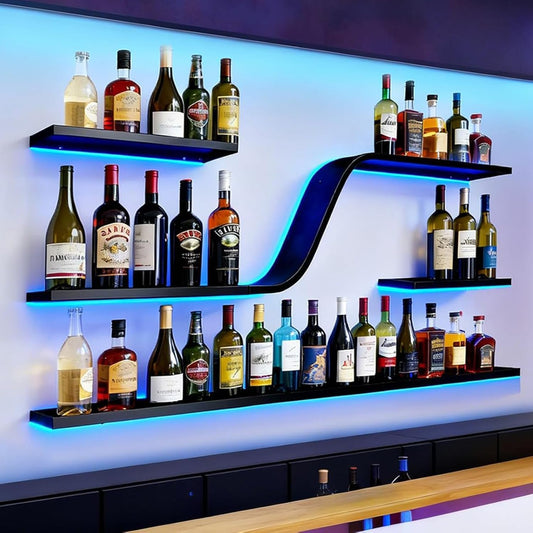 VITNSVILE 59IN Modern Wall Mounted Wine Rack with Blue LED Light