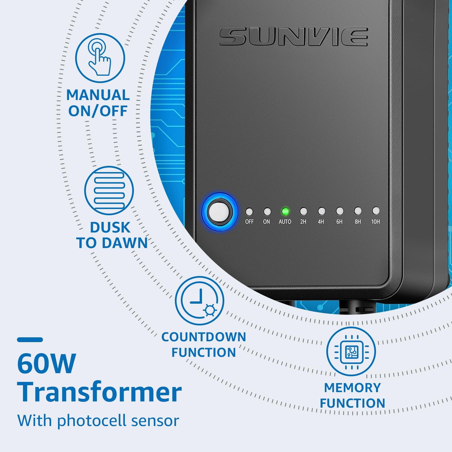 SUNVIE LED Low Voltage Landscape Lighting Kit, 8 Pack, 3000K, Black, Model KTWW8PB, Includes Connector Transformer and 100FT Wire