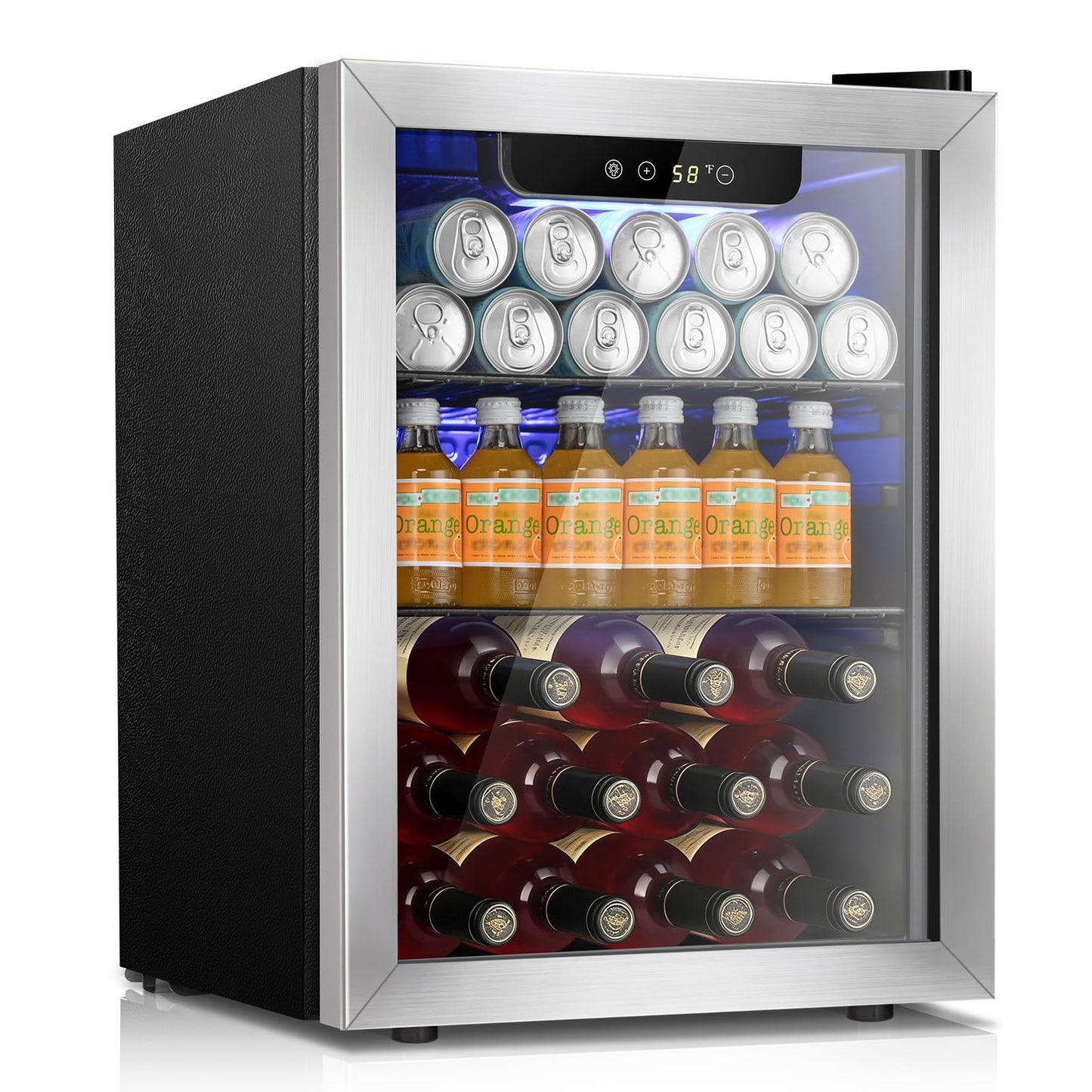 Kismile 18 Bottle Freestanding Wine Cooler Refrigerator, 1.7 Cu. Ft Mini Wine Fridge with Digital Temperature Control, Single Zone Cooling, Double-Layer Glass Door & Removable Shelves, 40-61°F