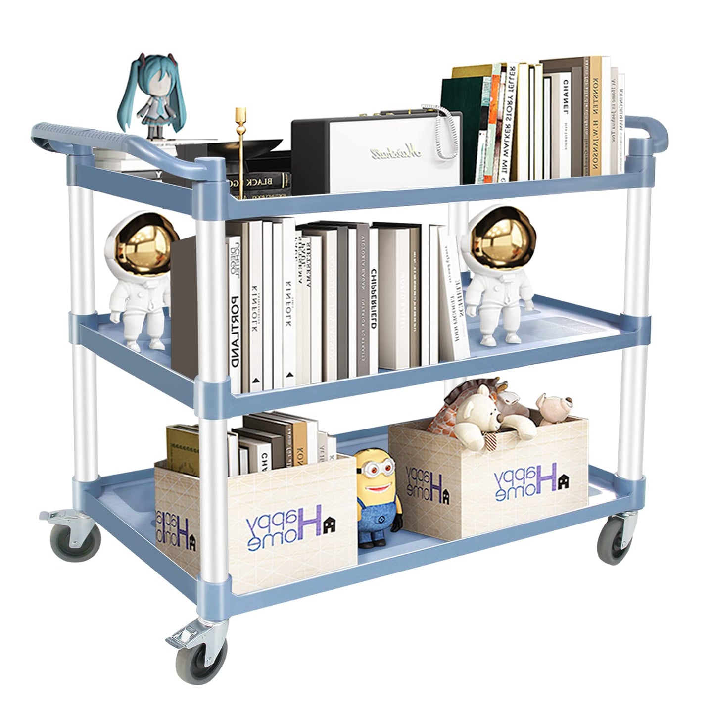 Utility Carts with Wheels Large Size Rolling Cart with Wheels Heavy Duty 600 LBS Food Cart with Lockable Wheels and Hammer for Kitchen/Office/Warehouse, 39.5" D x 19.3" W x 39.5" H(Grey Large Size)