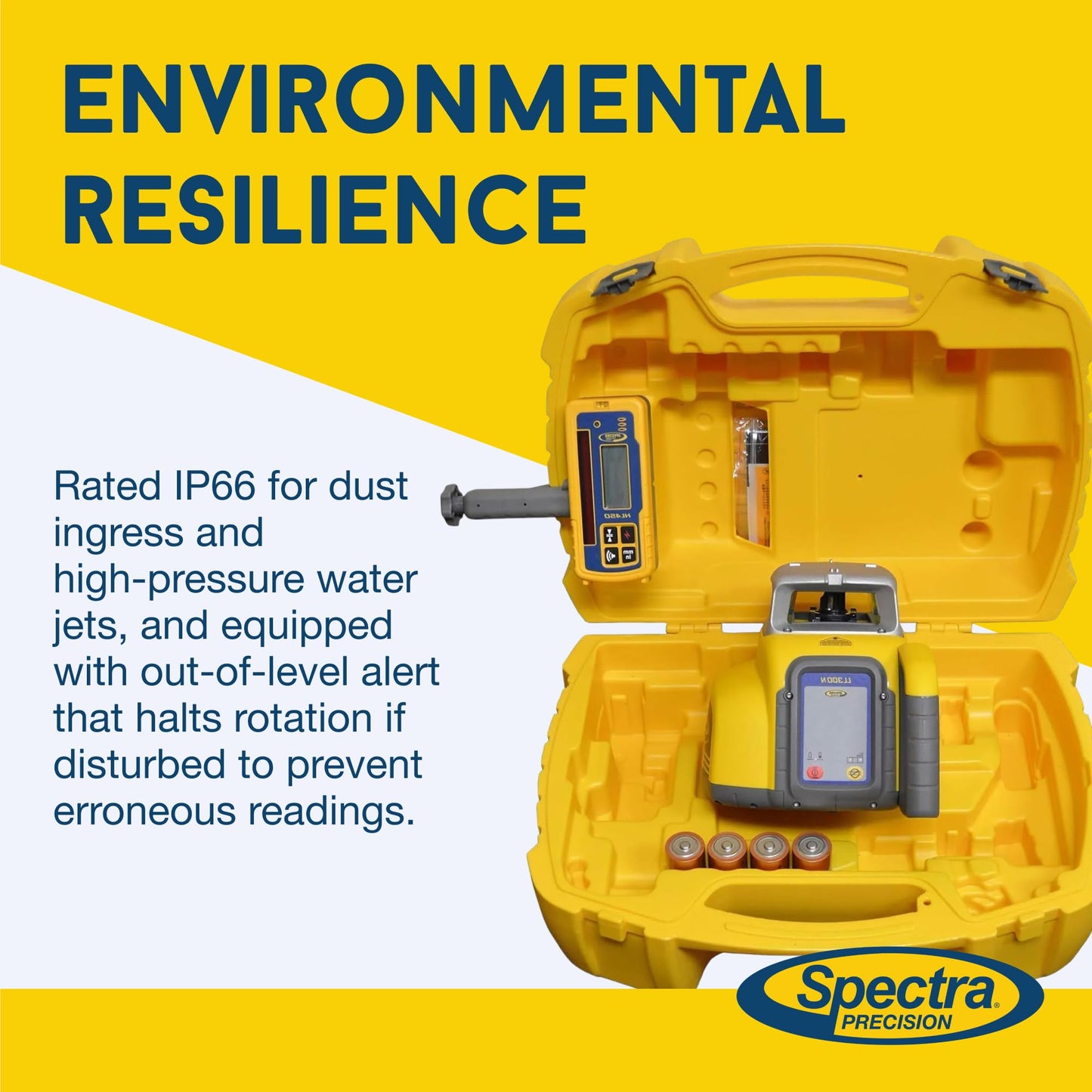 Spectra Precision LL300N Self-Leveling Rotary Laser with HL450 Professional - Receiver, Small Case - Rugged IP66 Job-Site Performance
