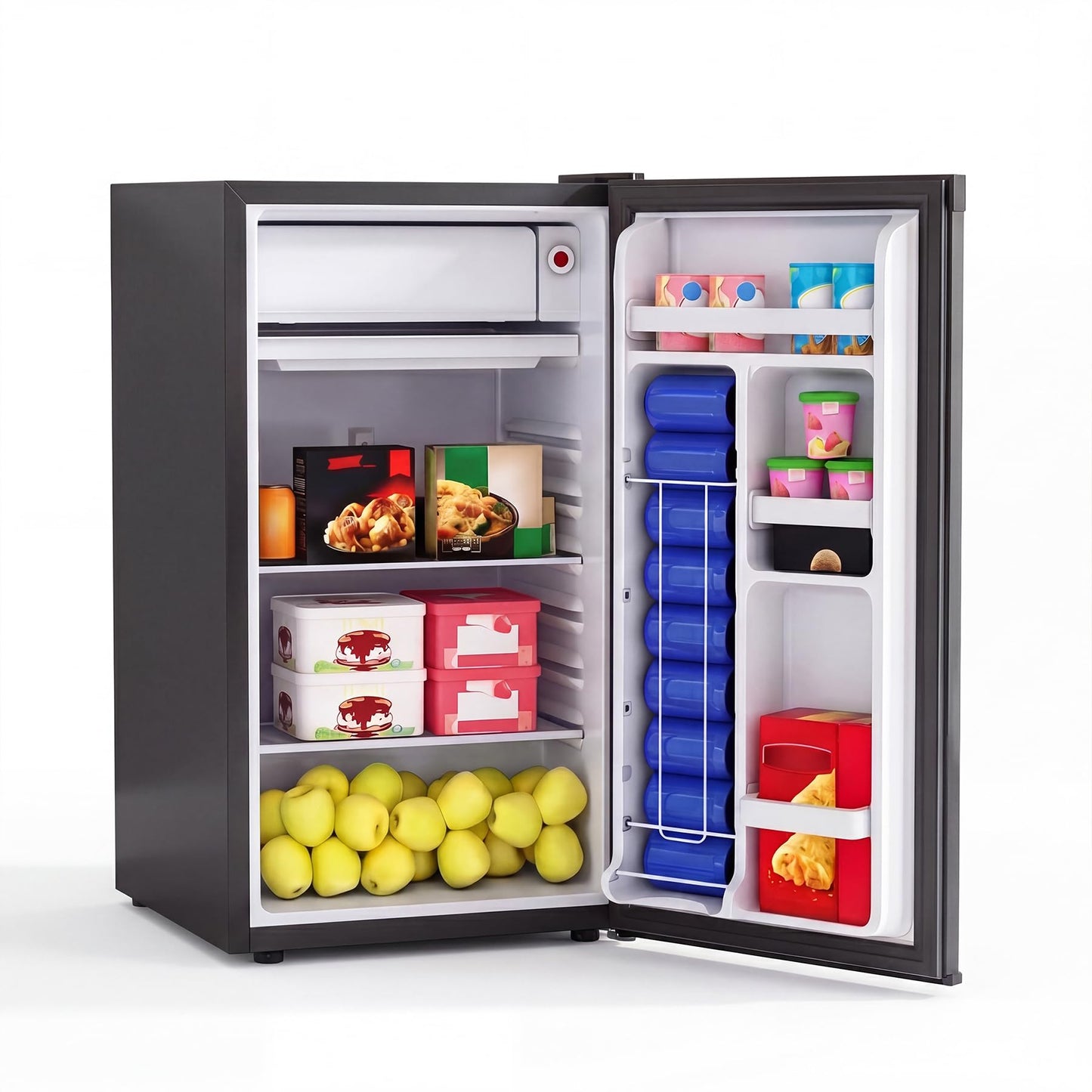 Garvee Compact Mini Fridge with Freezer, 3.2 Cu.Ft - Dual Zone Temperature Control, Single Door, 7 Adjustable Settings, Removable Shelves, Quiet & EnergEfficient - Ideal for Bedroom, Office, Dorm