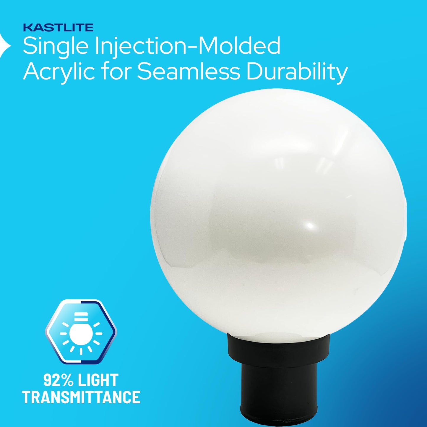 KastLite Lamp Post Globe Combo | 10in White Acrylic Lens | Black Fitter | Fits 3in Posts | Includes 5000K LED Bulb | Model KL-X-20010-W