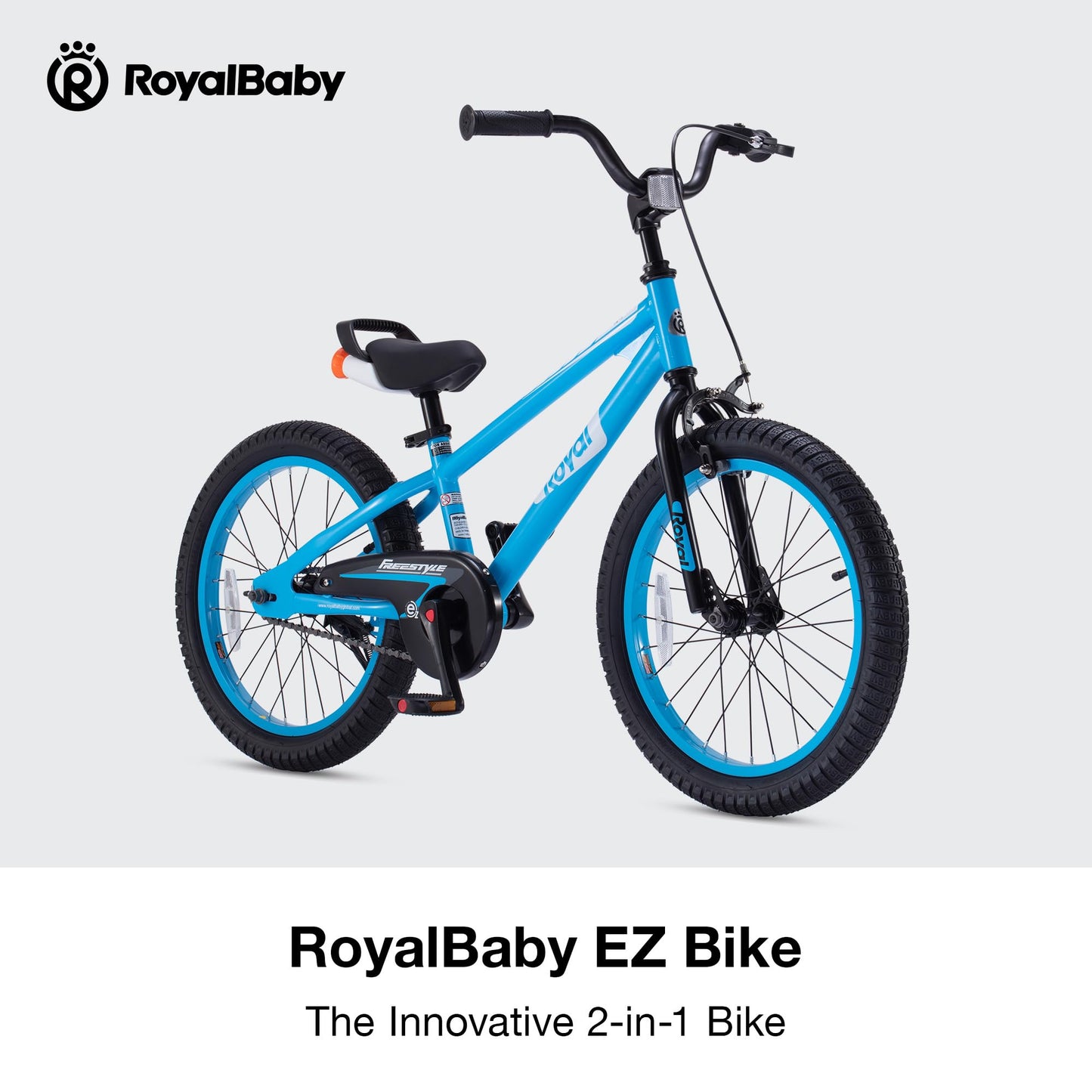 RoyalBaby Freestyle EZ Kids Bike, Easy Learn Balancing to Biking, 18 Inch Balance & Pedal Bicycle, Instant Assembly Boys Girls Ages 5-9 Years, 18" Blue