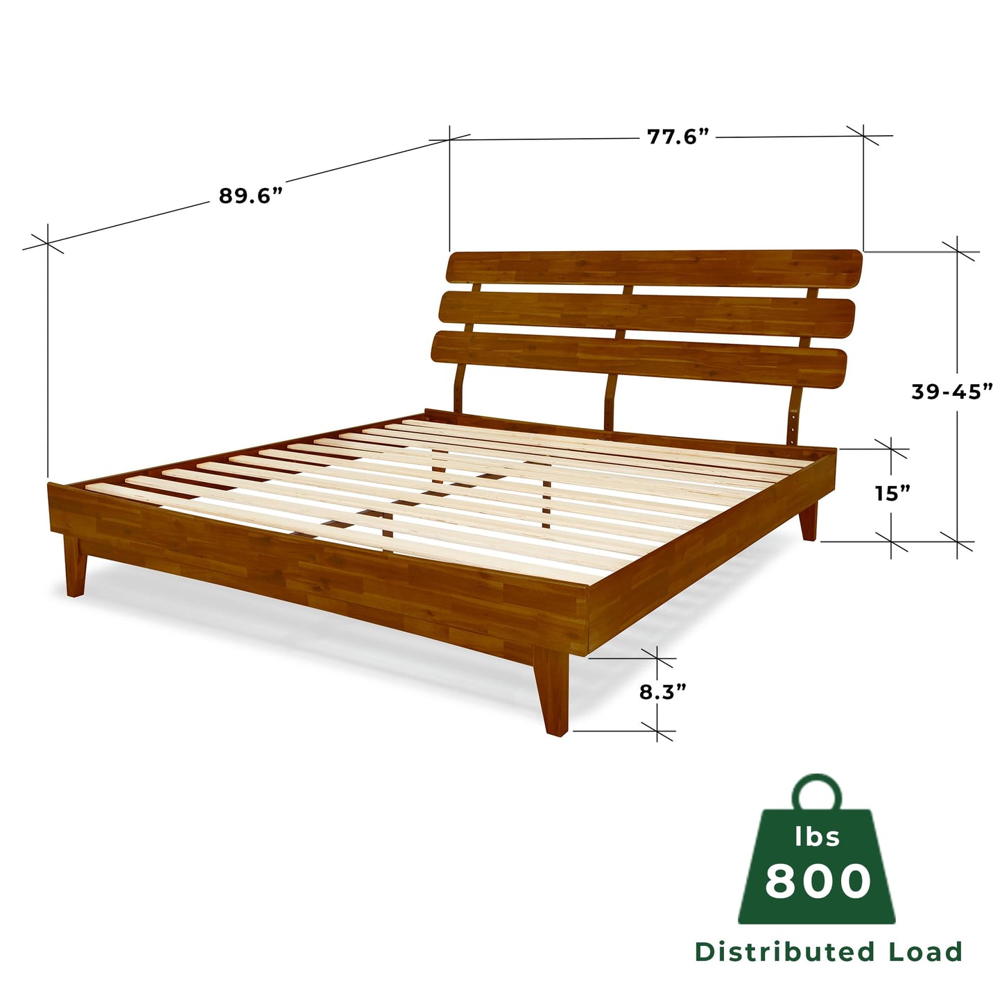 Bme Caden 15 Inch Deluxe Bed Frame with Adjustable Headboard - Mid Century, Retro Style with Acacia Wood - No Box Spring Needed - 12 Strong Wood Slat Support - Easy Assembly - Dark Chocolate, King