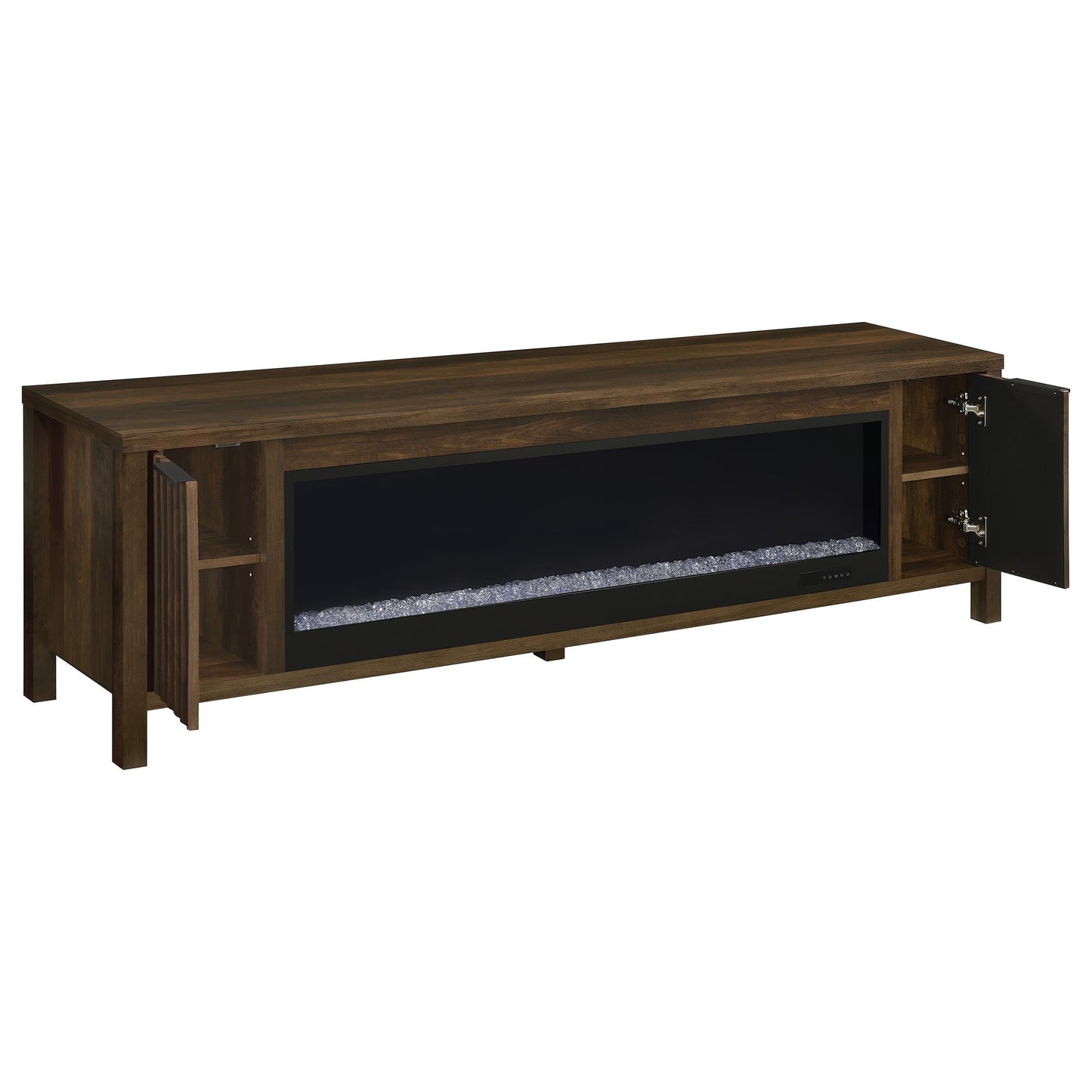 Coaster Home Furnishings - Carey - Wood - 79-Inch Fireplace TV Stand with Slatted Doors, Built-in Flame Box, Two Adjustable Shelves - Living Room - Dark Pine - 722823