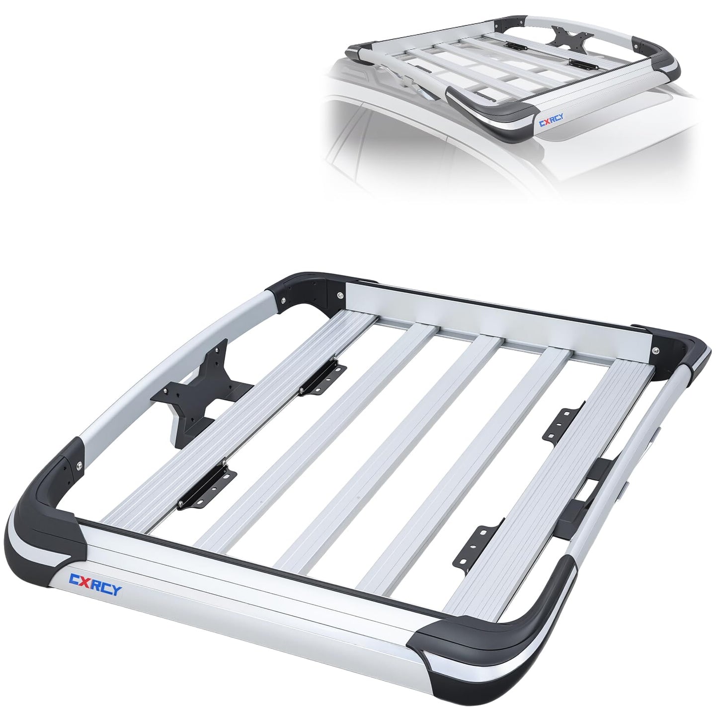 Roof Basket,Anti-Rust Aluminum Roof Basket,Universal Rooftop Cargo Carrier,Suitable for roof Racks, Equipped with crossbars,55“x39”x6“,250lb Supports,Medium Version (Silver)