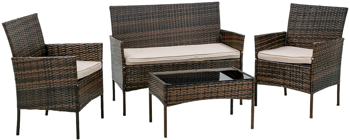 BestMassage Patio Furniture 4 Pieces Outdoor Indoor Use Rattan Chairs Wicker Conversation Sets for Backyard Lawn Porch Garden Balcony,Brown
