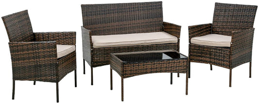 BestMassage Patio Furniture 4 Pieces Outdoor Indoor Use Rattan Chairs Wicker Conversation Sets for Backyard Lawn Porch Garden Balcony,Brown