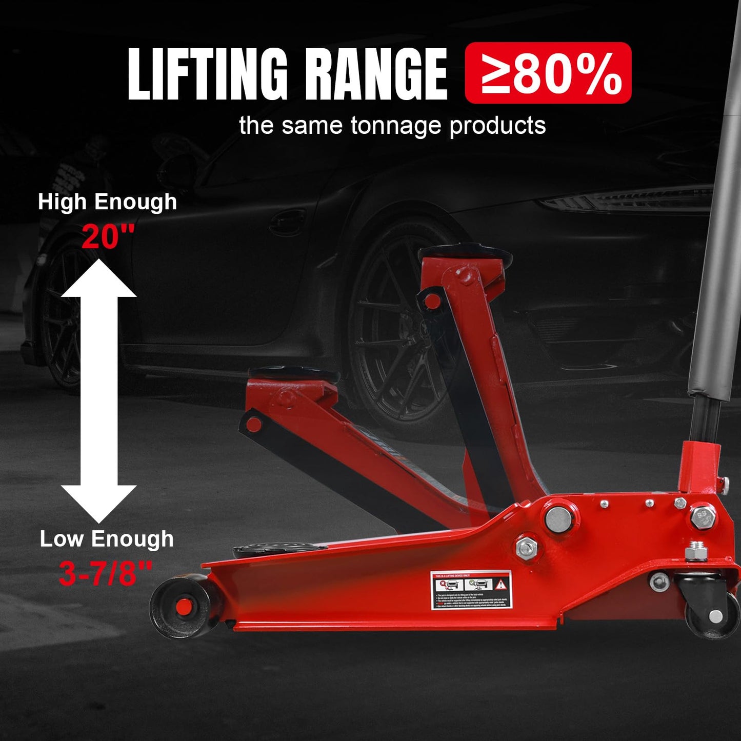 Jack Boss 4 Ton Floor Jack Hydraulic Low Profile Floor Jack with Dual Piston Quick Lift Pump, 4 Ton (8,800 lbs) Capacity, Red
