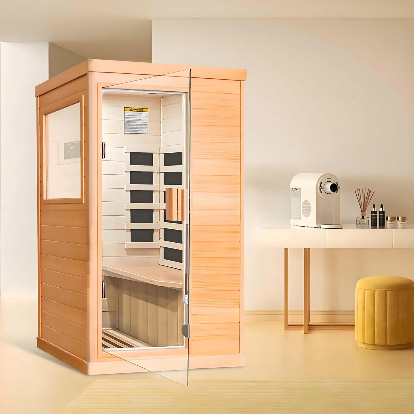 InfraHHZQ Infrared Sauna for Home 1 Person Far Infrared Sauna Canadian Hemlock Low EMF Indoor Sauna Room with 7 Color Lighting Speaker Personal Dry Sauna for Home Gym Spa Fast Heating Easy Assembly