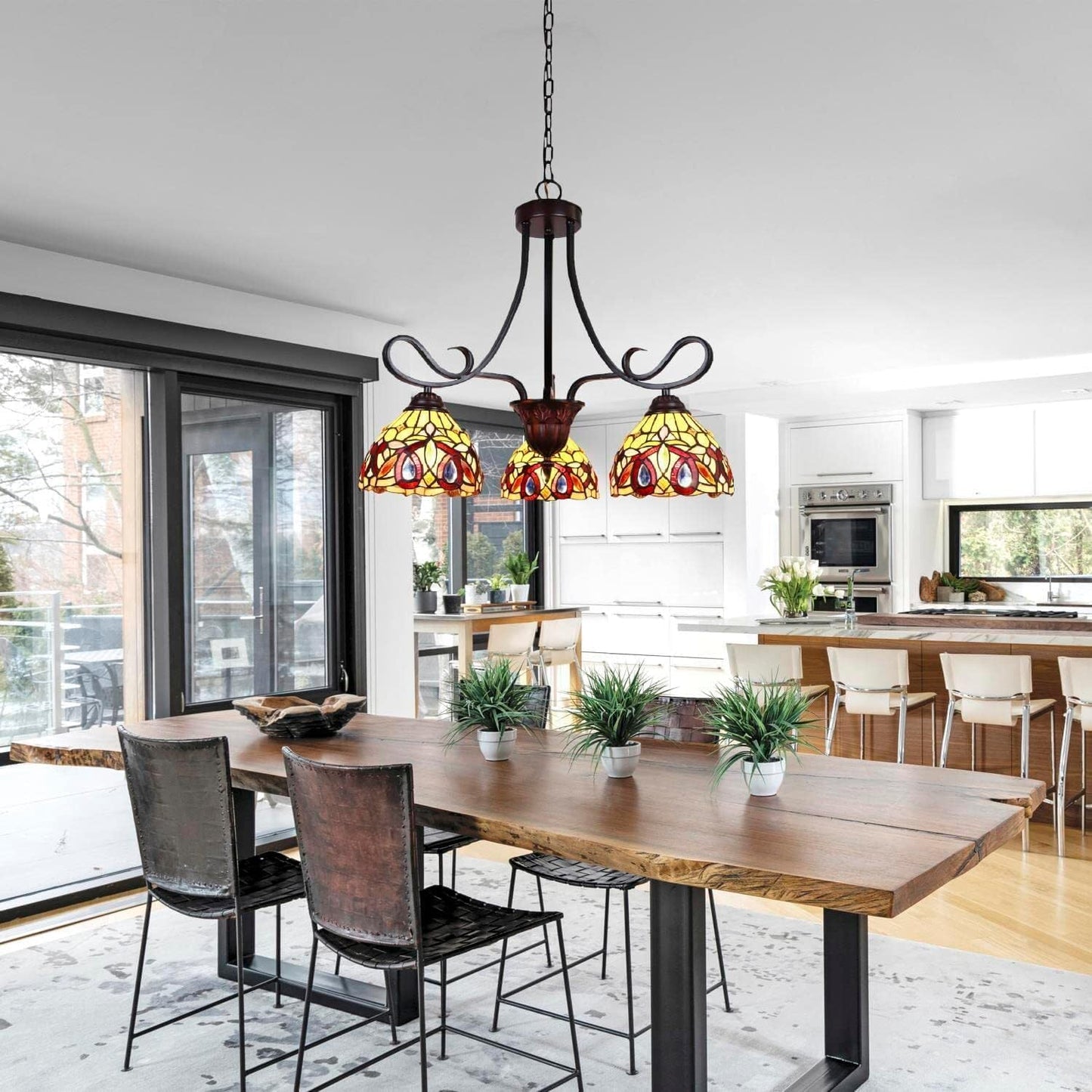 Chloe Lighting Mini Chandelier, Victorian Tiffany-Style, 3 Lights, 25in Wide, Dark Bronze, Multicolor, Model CH33353VR25-DD3