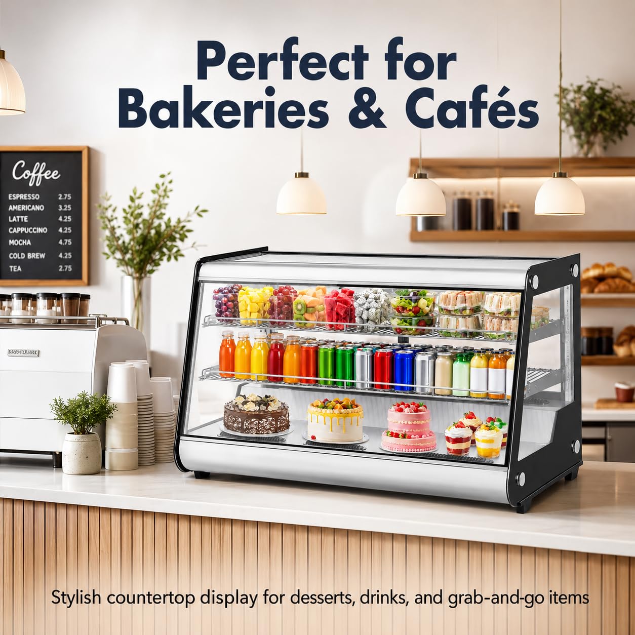 8.1 Cu.Ft Commercial Glass Door Refrigerator | Countertop Display Fridge with LED Lighting for Bakeries, Cafes, Convenience Stores | Energy Efficient, Adjustable Shelves, Auto-Closing Door