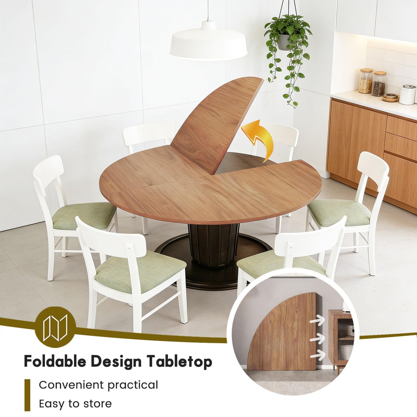 Round Folding Table Top Extender 48/55/59/63/71/79" Solid Wood Table Extension For Dining Table Extender Top Fold Wooden Tabletop for Kitchen Restaurant Workbench Outdoor(Walnut, D - 55")
