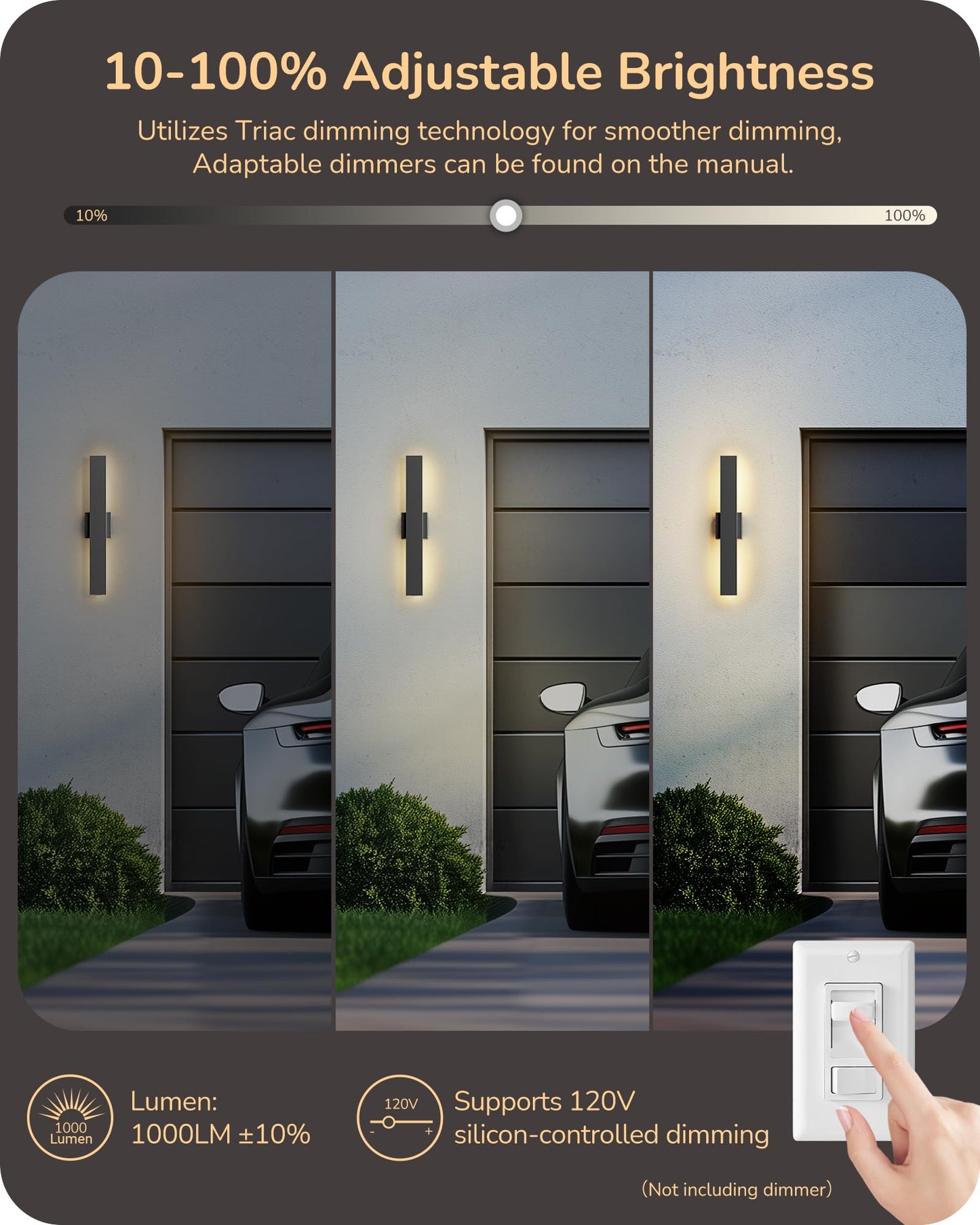 EDISHINE LED Outdoor Wall Lights 2 Pack Dimmable 3000K 4000K 5000K 15.7in Black Modern Sconce IP65 Waterproof