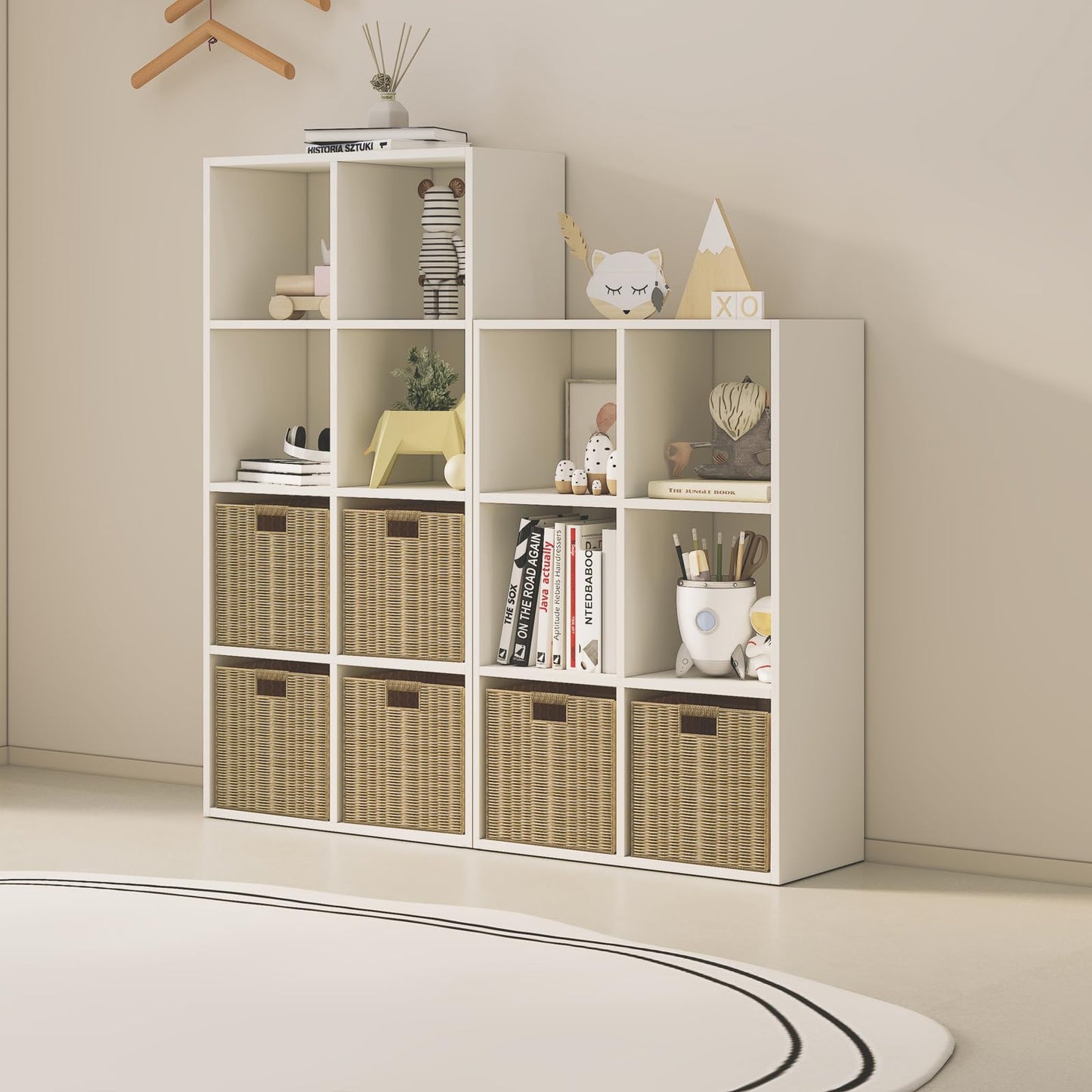 Wood Cube Storage Organizer Closet Cabinet for Living Room Bedroom Study Shelf Bookcase Wooden Floor Standing Open Bookshelf for Kids Home Office Display Storage Cabinet (White, 8-Cube, 11.81in)