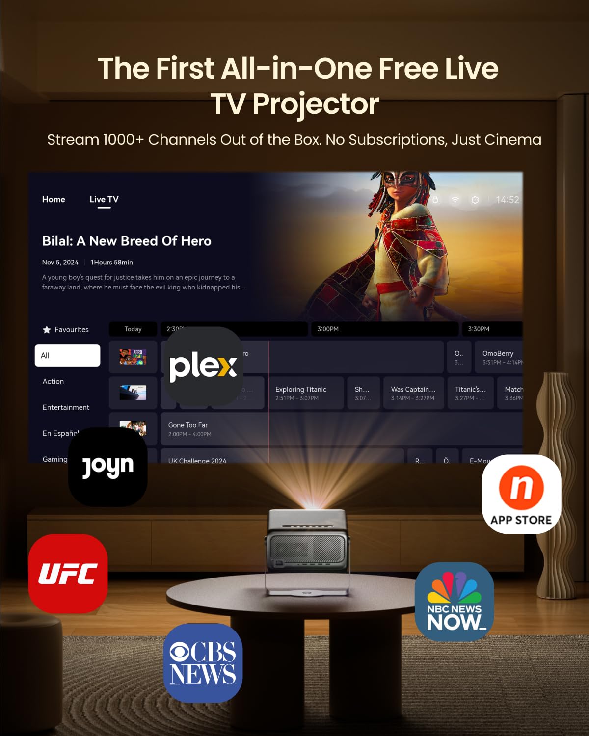 4K Smart Projector with Wifi and Bluetooth, 1500 ANSI Lumen 30W Dolby Audio Home Theater with Netflix Ready/Live TV, 2GB+32GB Memory & MEMC, 360° Adjustable Stand, AI Auto Focus/Keystone