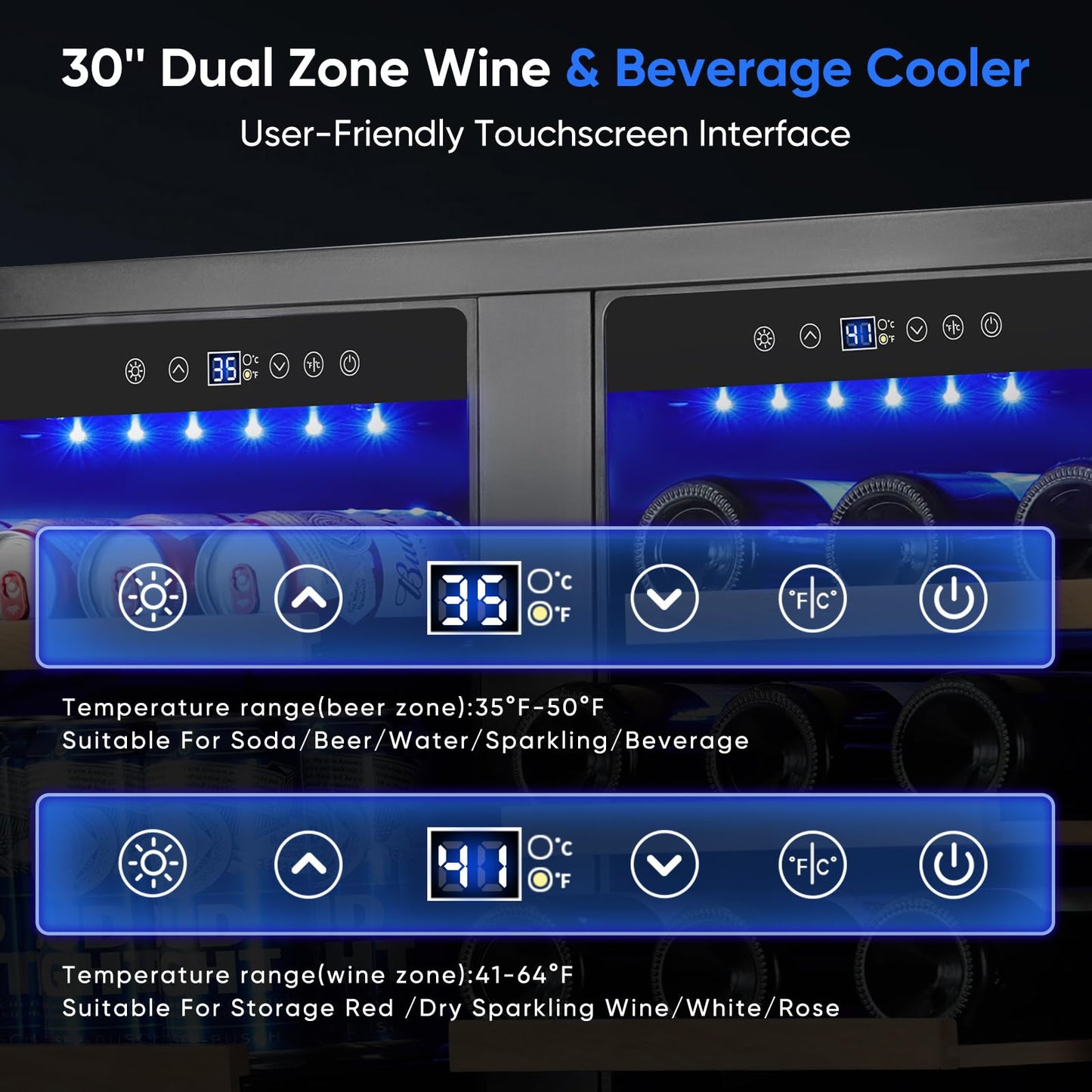ORYMUSE 30" Stainless Steel Wine & Beverage Refrigerator - Dual Zone, Built-in/Freestanding with Upgraded Cooling - 30 Bottles & 110 Cans Capacity