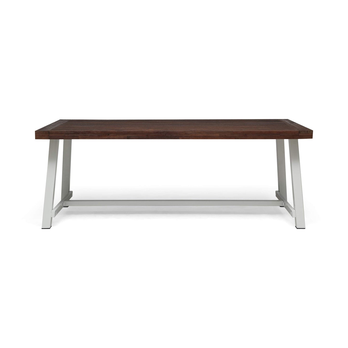 Outdoor Eight Seater Iron Dining Table, Dark Brown and White Finish
