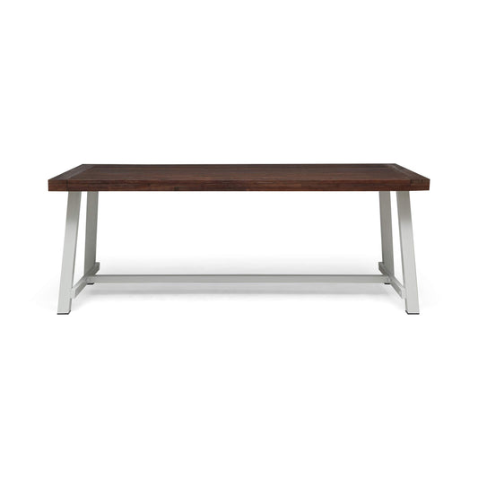Outdoor Eight Seater Iron Dining Table, Dark Brown and White Finish