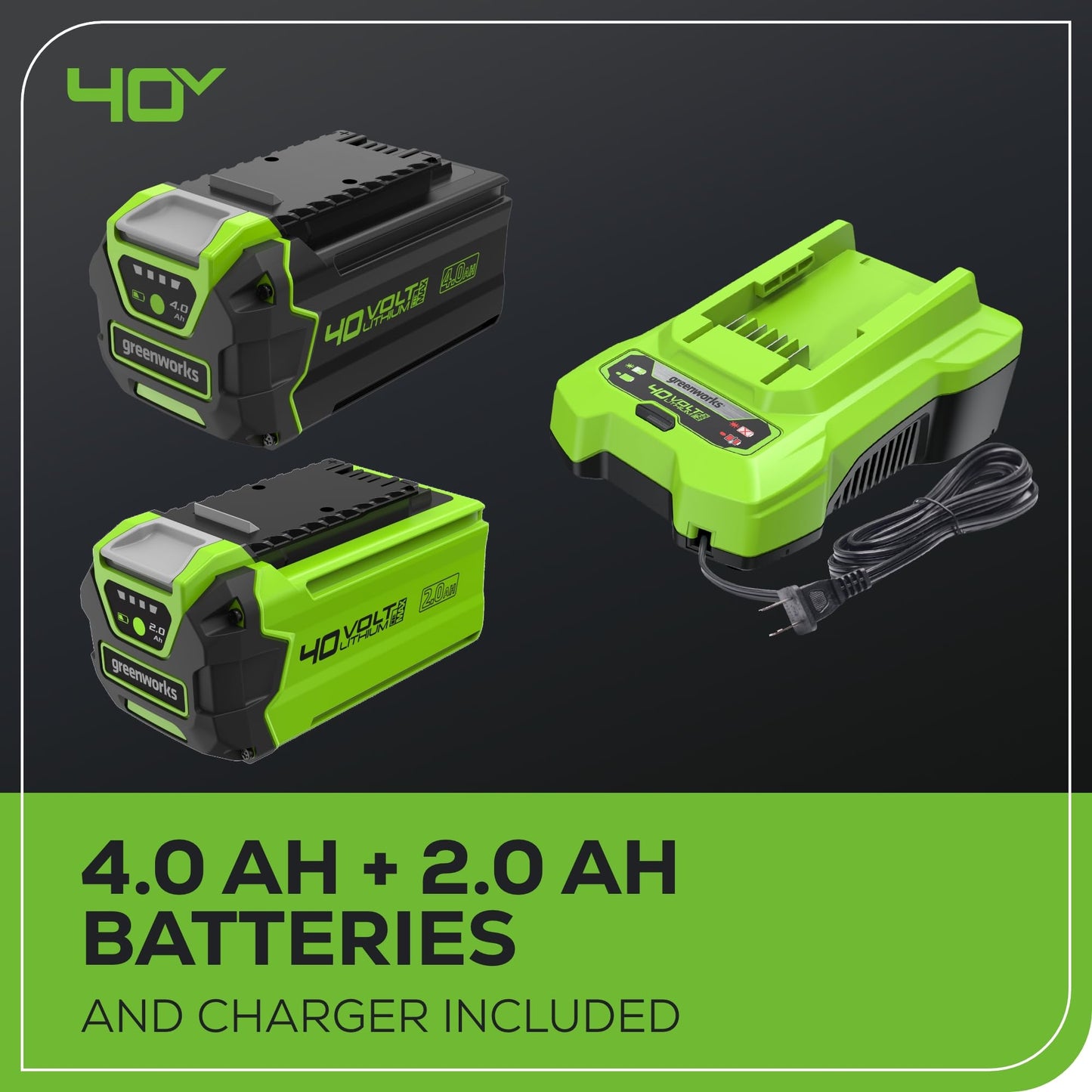 Greenworks 40V 20" Twin Blade Mower, 4.0Ah + 2.0Ah Battery