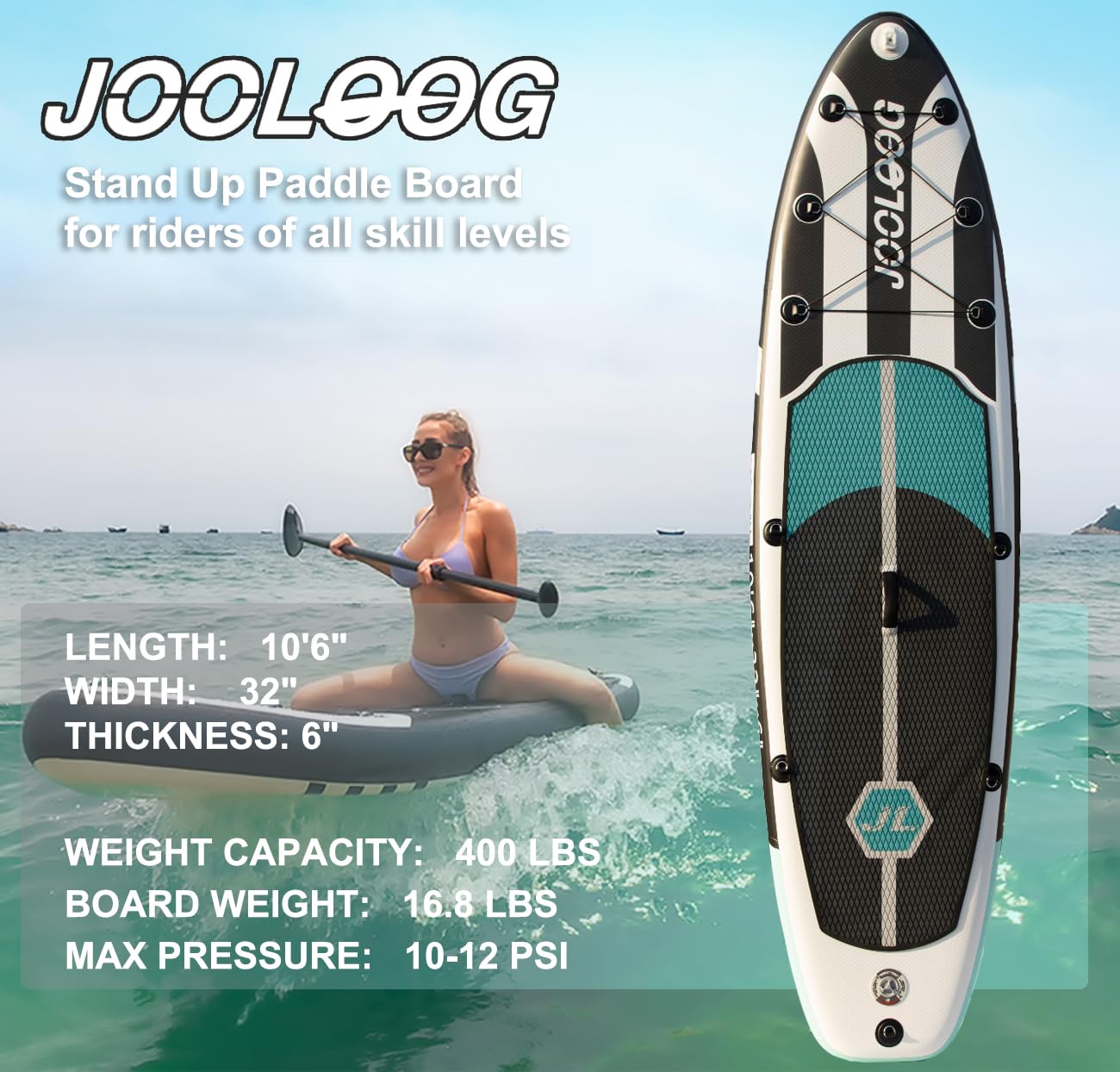 Inflatable Stand Up Paddle Board with Seat, 10'6" SUP 440LBS, Recreational Paddleboard for Adults Beginners, Blow Up Paddle Board with Fishing Design, Camera Mount, Cooler Bag & Full Accessories