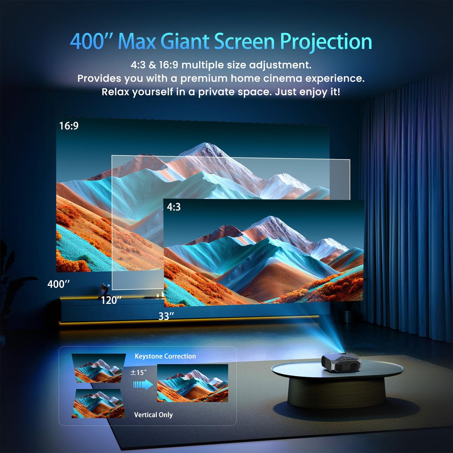 [Compatible with Netflix/High Brightness] Smart Projector with WiFi 6 and Bluetooth 5.3, 4K Outdoor Movie Projector with Prime Video/YouTube, Portable Proyector Compatible with HDMI/USB/iOS/Android