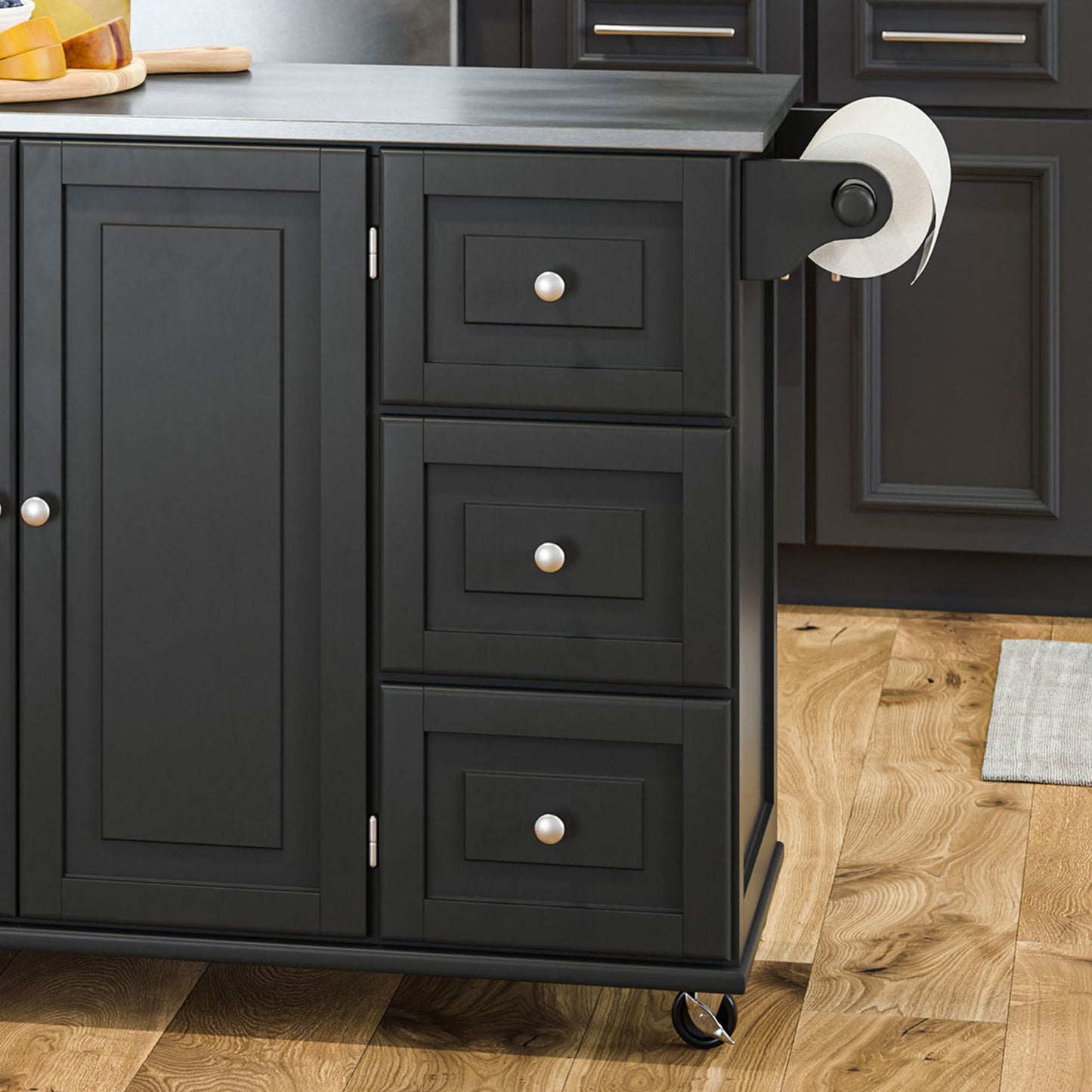Homestyles Dolly Madison Black Mobile Kitchen Island Cart with Stainless Steel Top