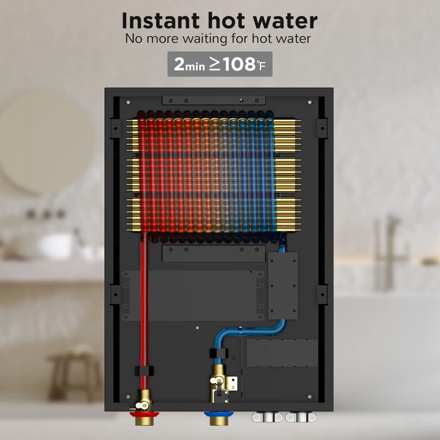 AIRTHEREAL Electric TANKLESS Water Heater 27KW, Endless ON-Demand HOT Water - SELF MODULATES to Save Energy USE - for 3 Showers EVT-27K