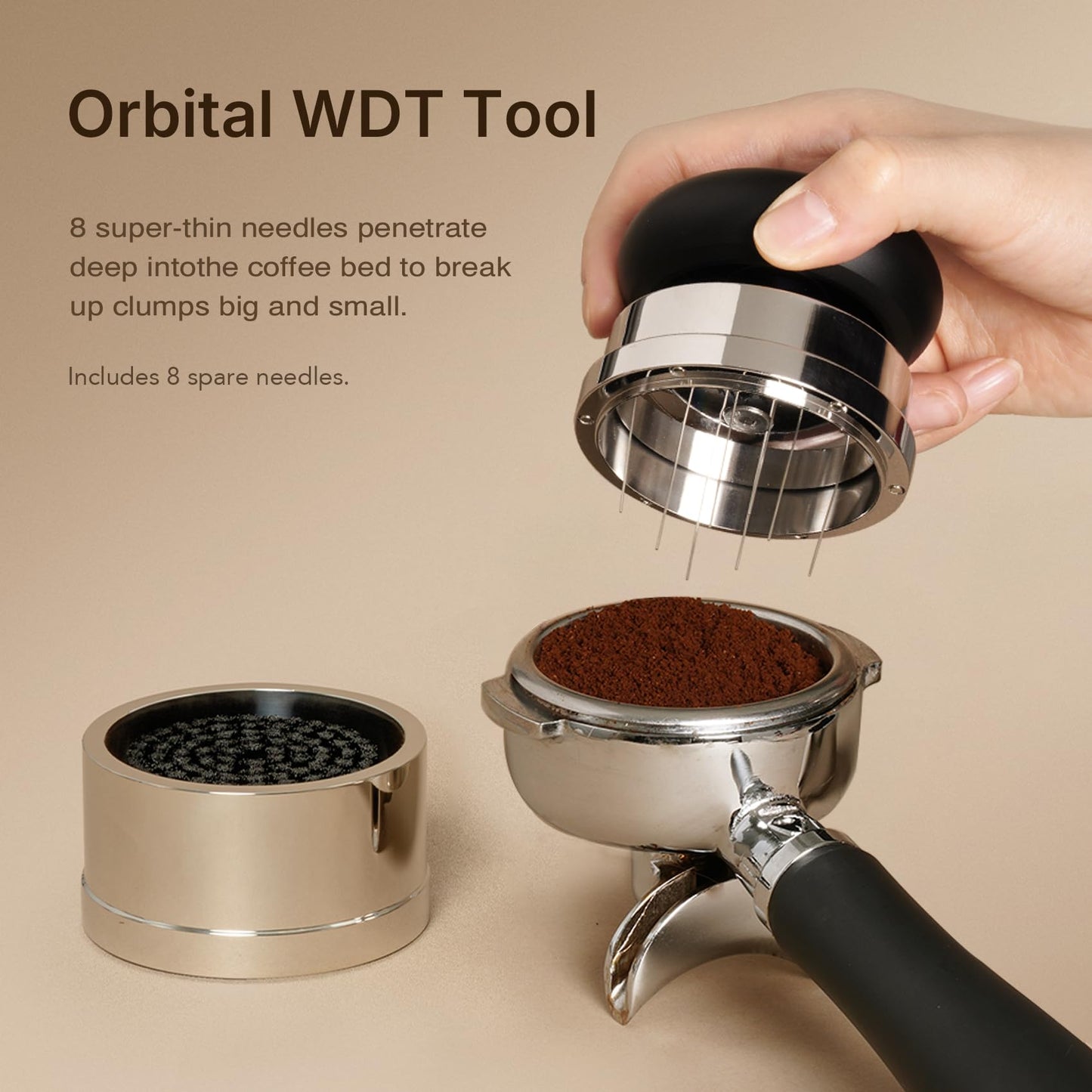 TIMEMORE Espresso Tamper Set 58.4mm with WDT Tool, Self-Leveling Tamper & Gravity Distributor for Professional Coffee Preparation - Metallic Grip
