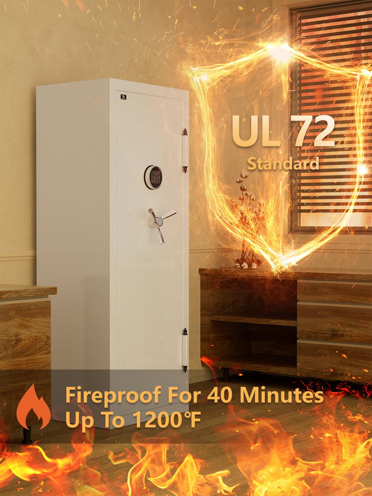 TIGERKING Extra Large Fireproof Home Safe, 13.12 Cu Ft, White Luxury Gloss Design with Built-In Jewelry Drawer, 306 lb Heavy-Duty Steel, 40-Min Fire Resistance, Digital Keypad Lock