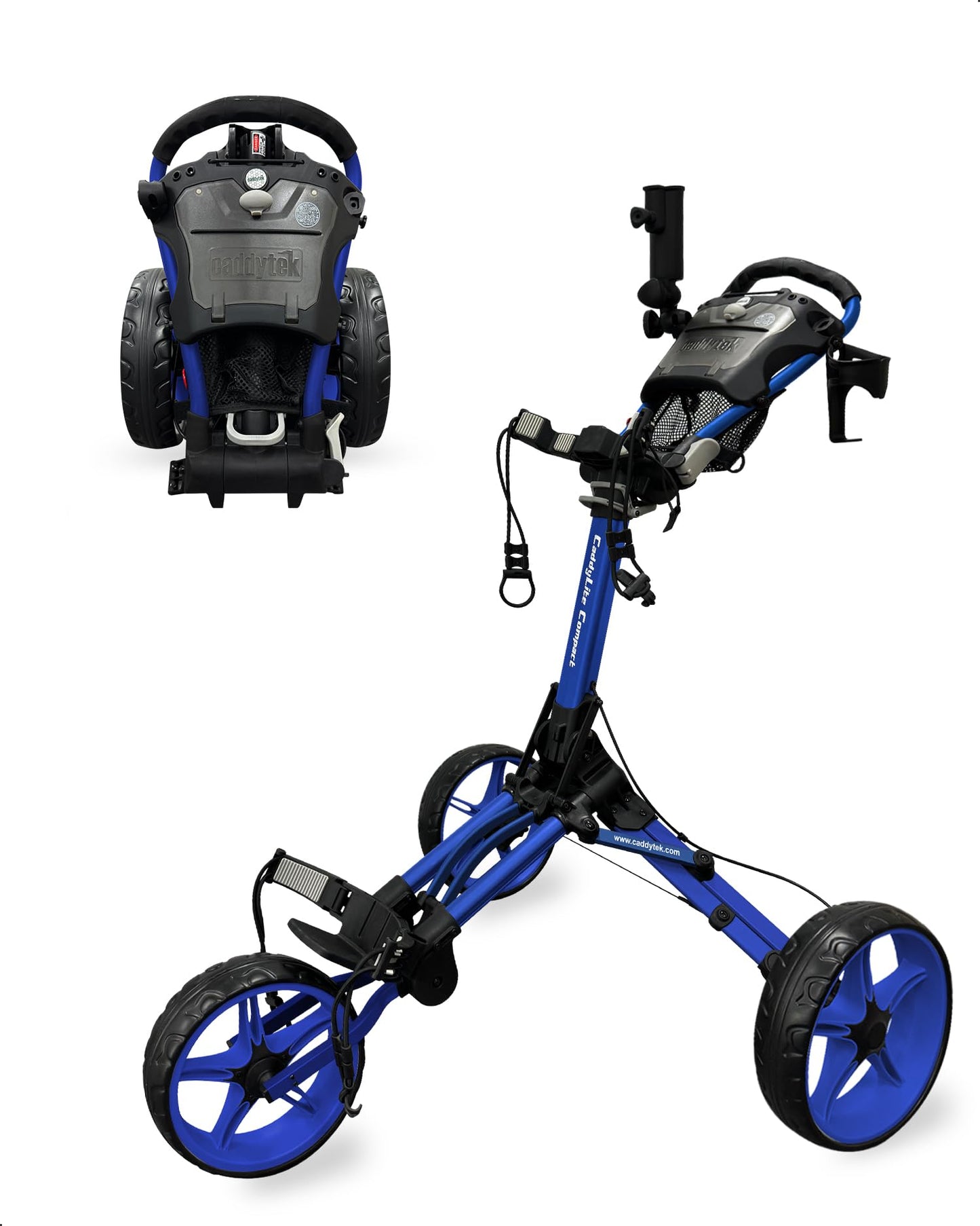 Caddytek CaddyLite Compact Golf Push Cart - Lightweight Aluminum 3-Wheel Foldable Golf Bag Cart with Quad-Fold System, EVA Wheels, Adjustable Handle, Brake, Mesh Net, Umbrella & Drink Holder