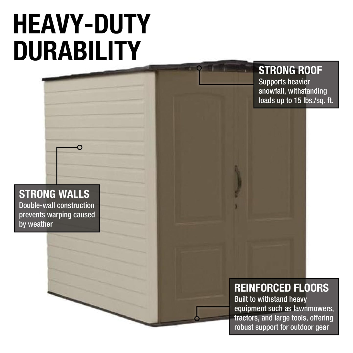 Rubbermaid Large Vertical Resin Outdoor Storage Shed With Floor (5 x 6 Ft), Weather Resistant, Brown, Organization for Home/Backyard/Garden Tools/Lawn Mower/Bike Storage/Pool Supplies