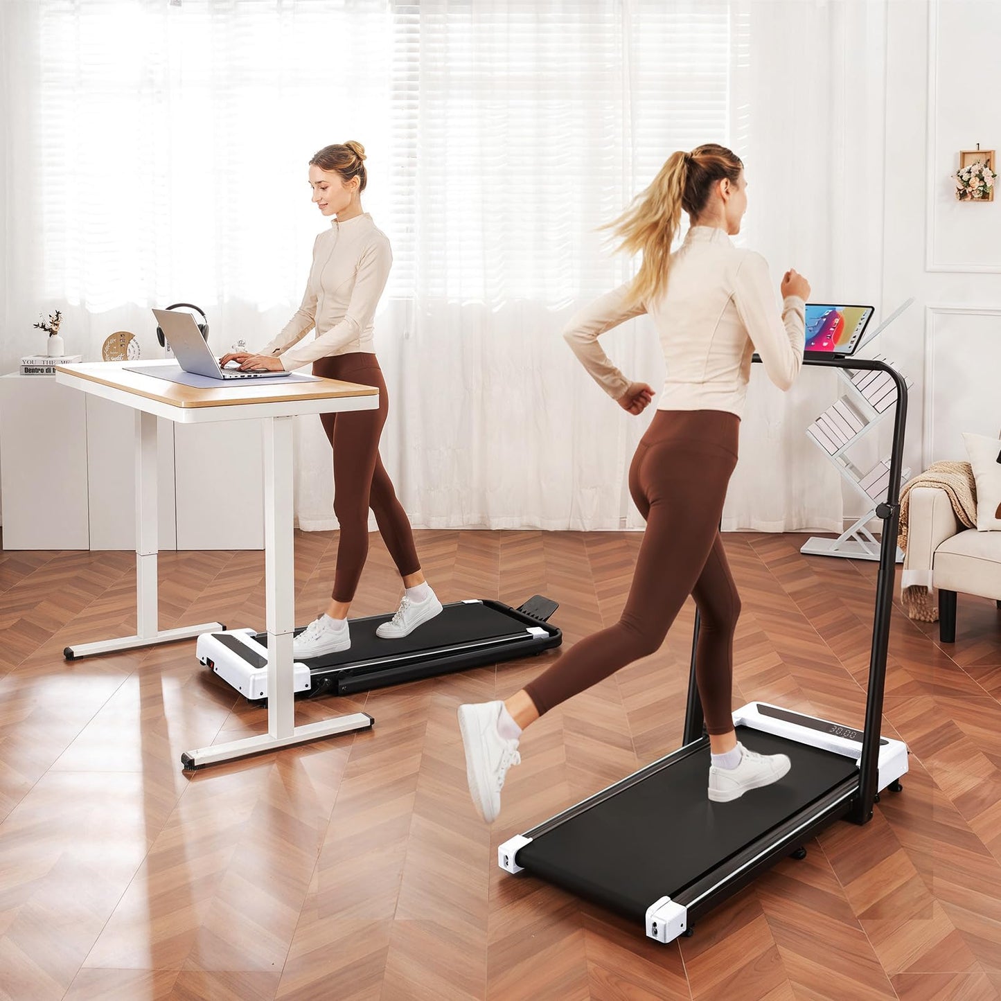 GTRACING Walking Pad with Incline & Height-Adjustable Handlebar, 5-in-1 Foldable Treadmill for Home & Office, Portable Under Desk Treadmill 350LB with Remote Control LED Display, White