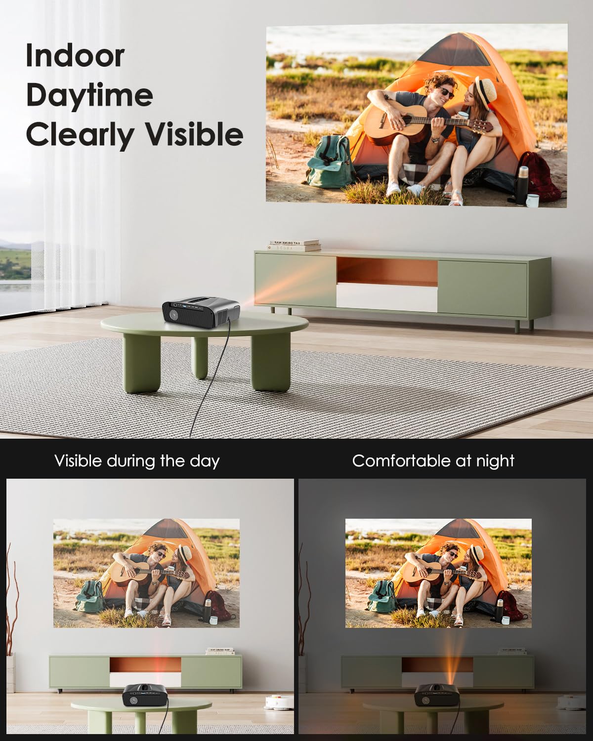 Daylight Projector Auto Focus 4K, 2300 ANSI Bright HD LED 4K Home Theater Karaoke Movie Gaming Projector Ceiling Indoor Outdoor Native 1080P Smart TV Proyector with 5G WiFi Bluetooth Apps HDMI WiFi 6