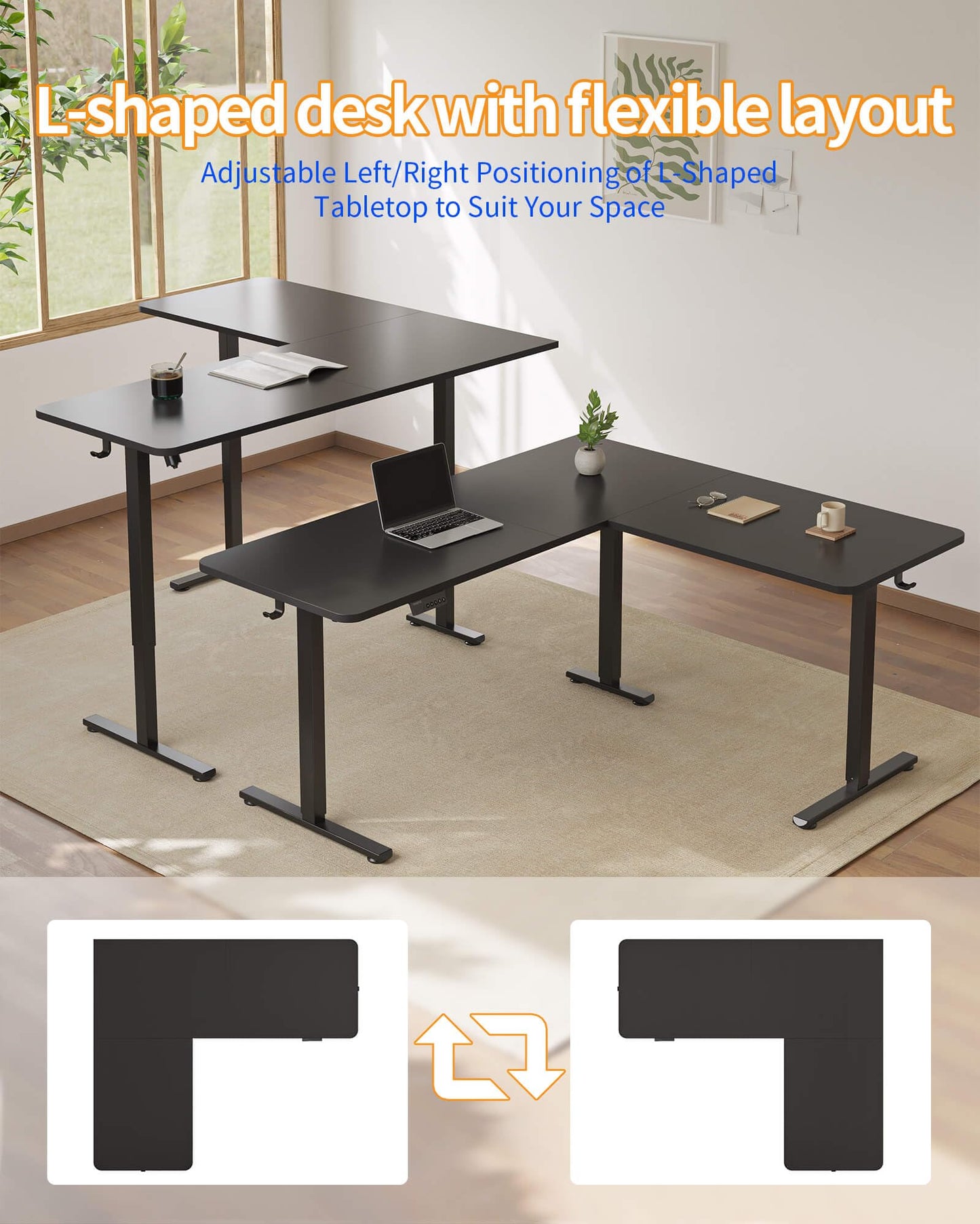 YIHAYO L Shaped Standing Desk Adjustable Height, 63 x 55 Inches Electric Corner Standing Desk with Splice Board, Computer Desk for Home Office, Black