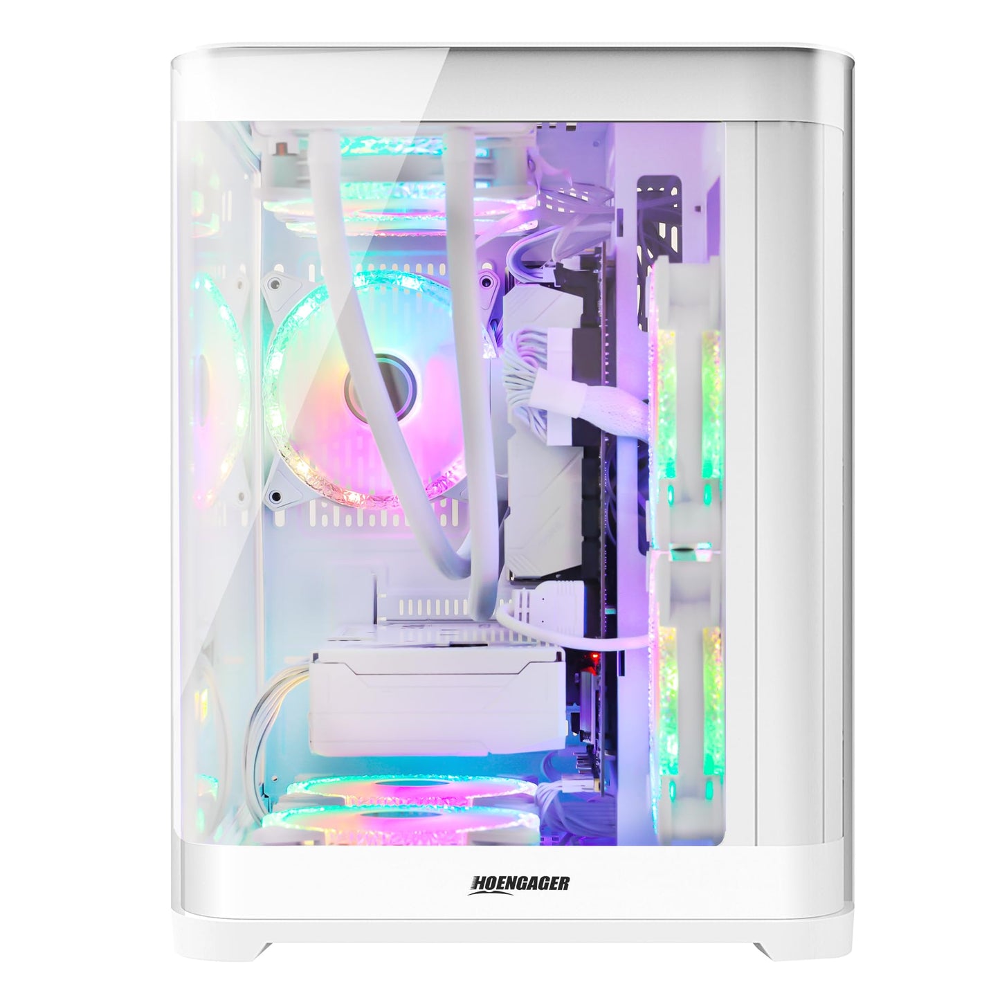 HOENGAGER Gleaming Prebuilt Gaming PC Desktop - AMD Ryzen 7 9700X - GeForce RTX 5060 (8GB) - 32GB DDR5 6000MHz - 1TB PCIe NVMe SSD - White Gaming Case, RGB Fans, Wi-Fi, Win 11
