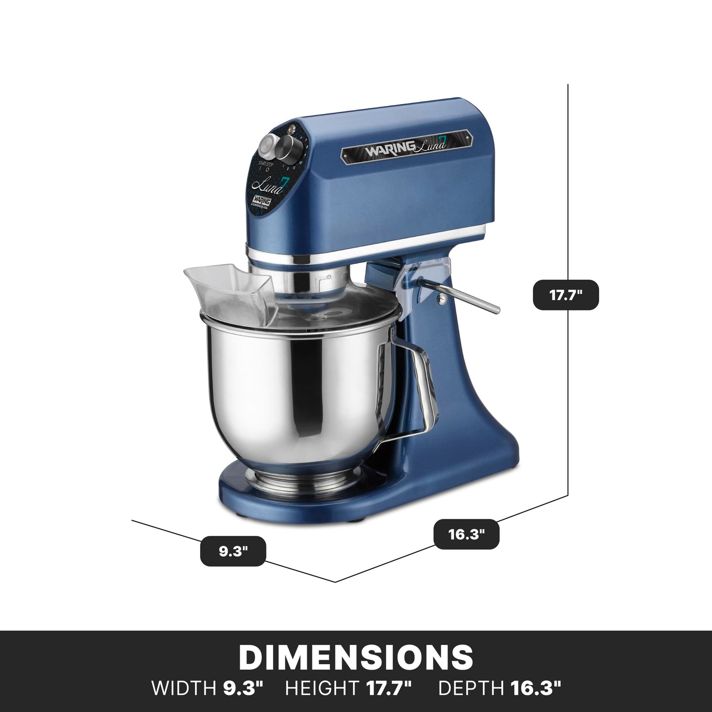 Waring Commercial Luna Planetary Stand Mixer, 7-Quart Capacity, 1/2 Horsepower, 11-Speed Tilt Head, for Professional Kitchens & Bakeries, NSF Certified, WSM7L
