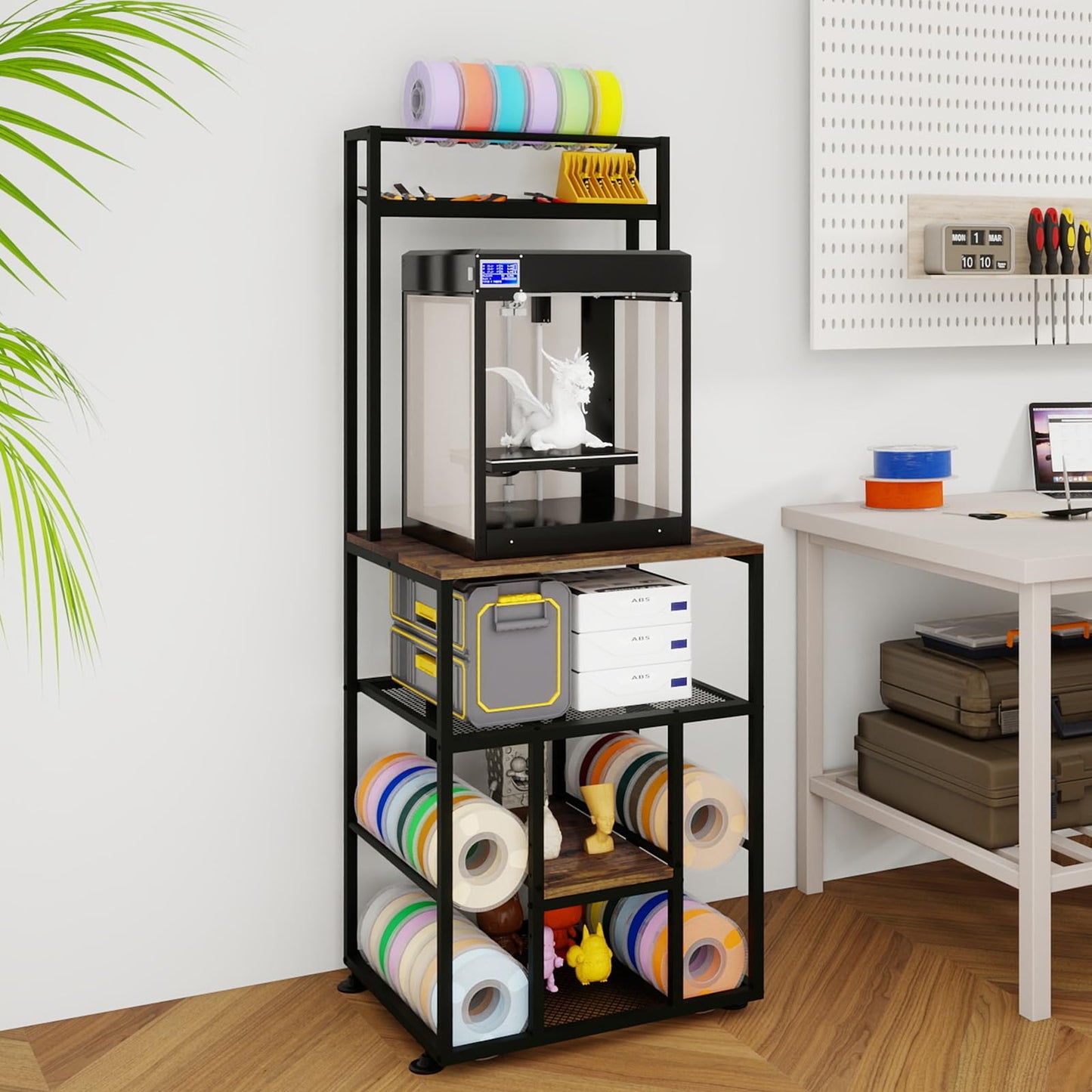 PUNCIA 3-Tier Heavy Duty 3D Printer Stand with Filament Storage Rack – Sturdy Organizer for PLA ABS PETG Spools, Compatible with FDM SLA Resin Printers, Durable Shelf for Home Studio Workshop Makers